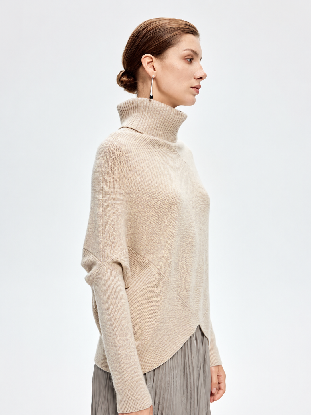 100% Pure Cashmere Designer Asymmetric Turtleneck Knit
