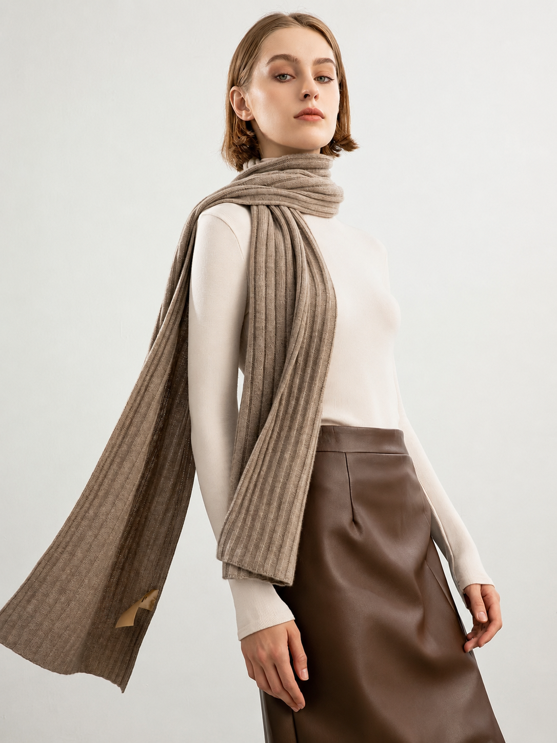 100% Pure Cashmere Designer Ribbed Scarf & Beanie Set