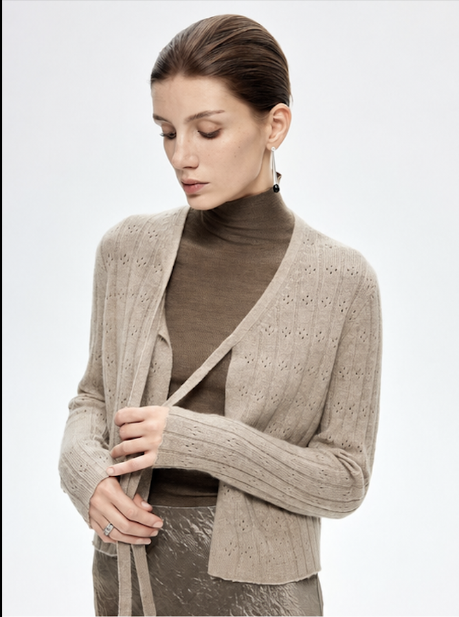 Tie-Front Pointelle Cardigan