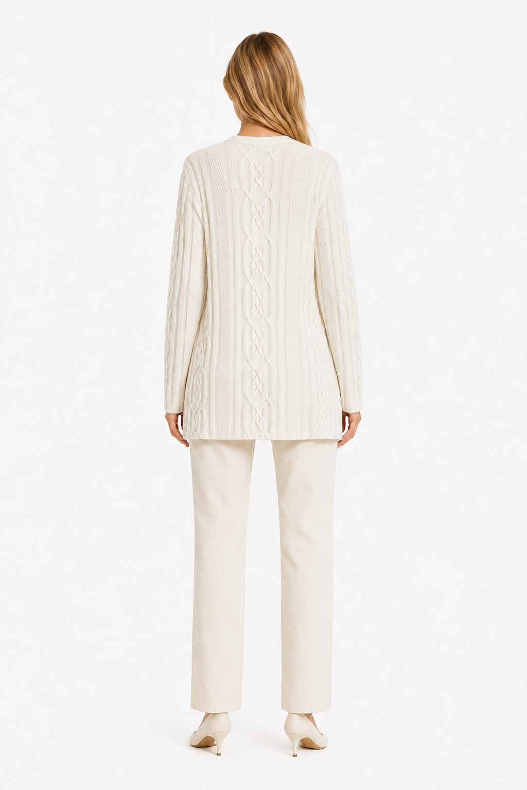 100% Pure Cashmere Thick Cable-Knit Cardigan Coat