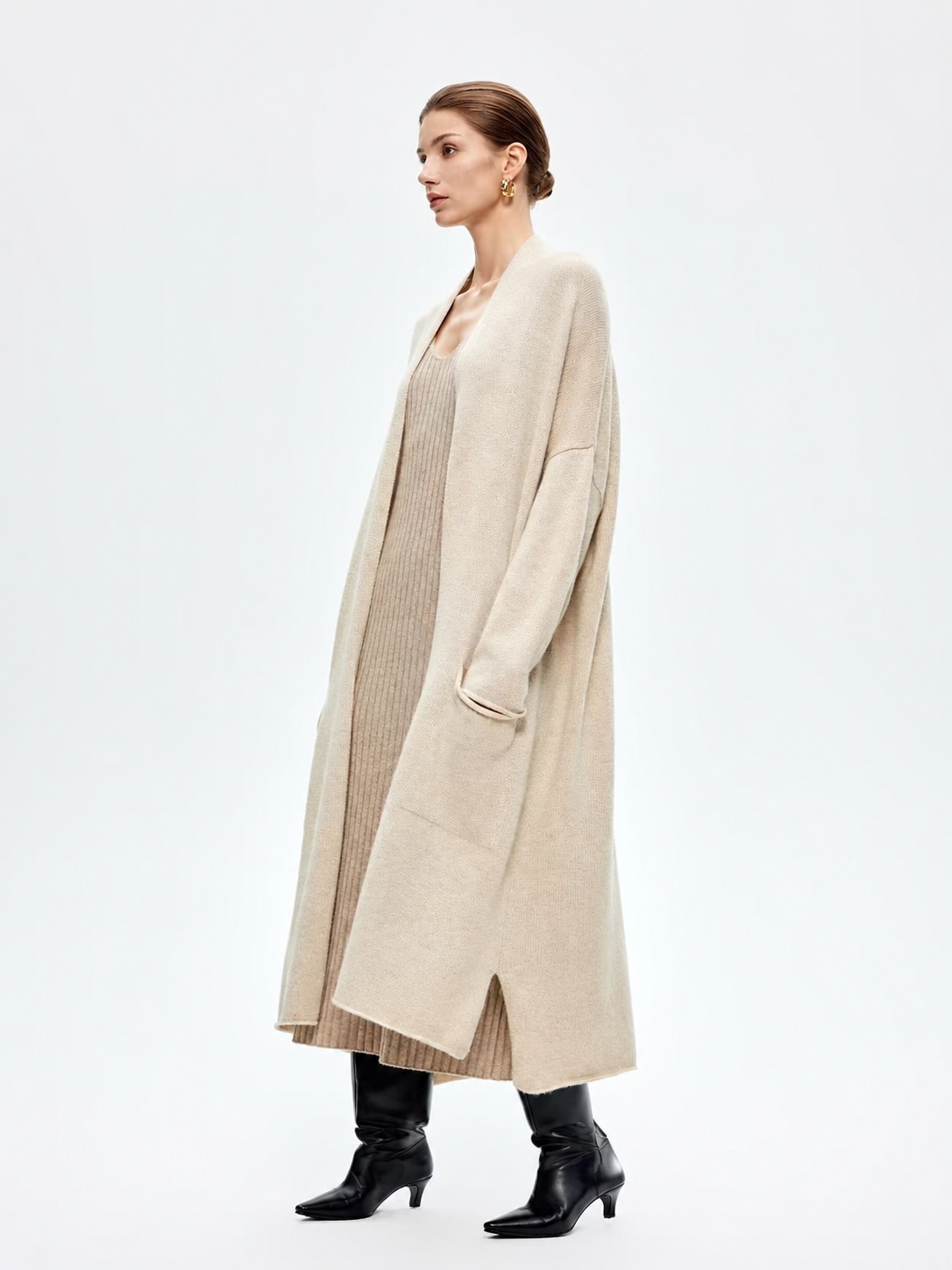 100% Pure Cashmere Organic Undyed Longline Cardigan Coat