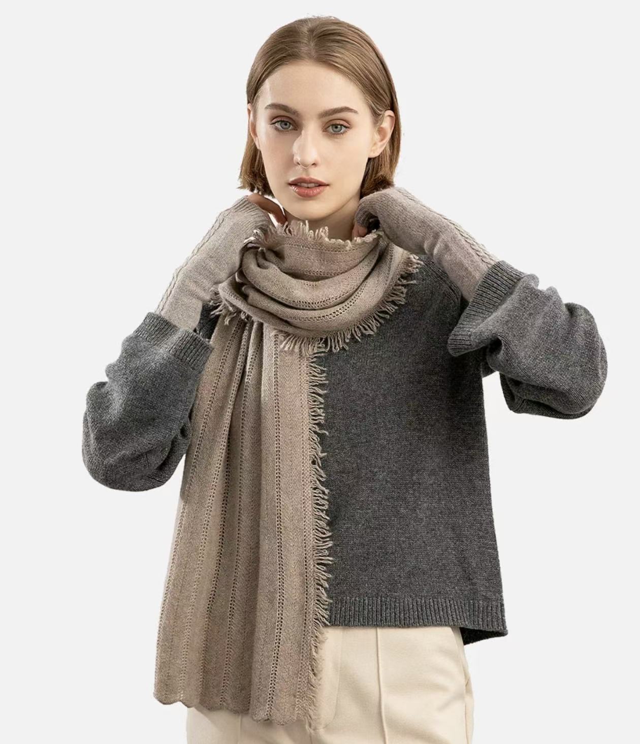 100% Pure Cashmere Raw-Edge Scarf