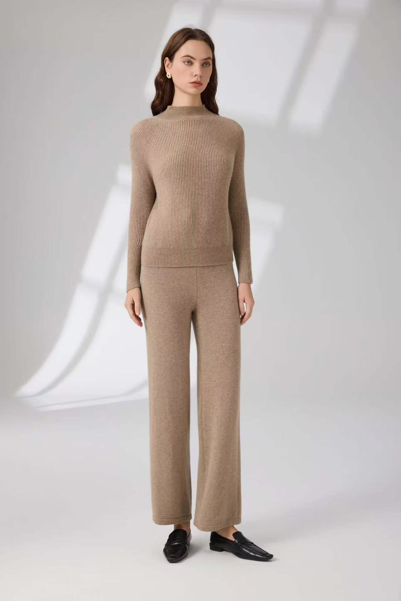 100% Pure Cashmere Fisherman Rib Mock Neck Sweater