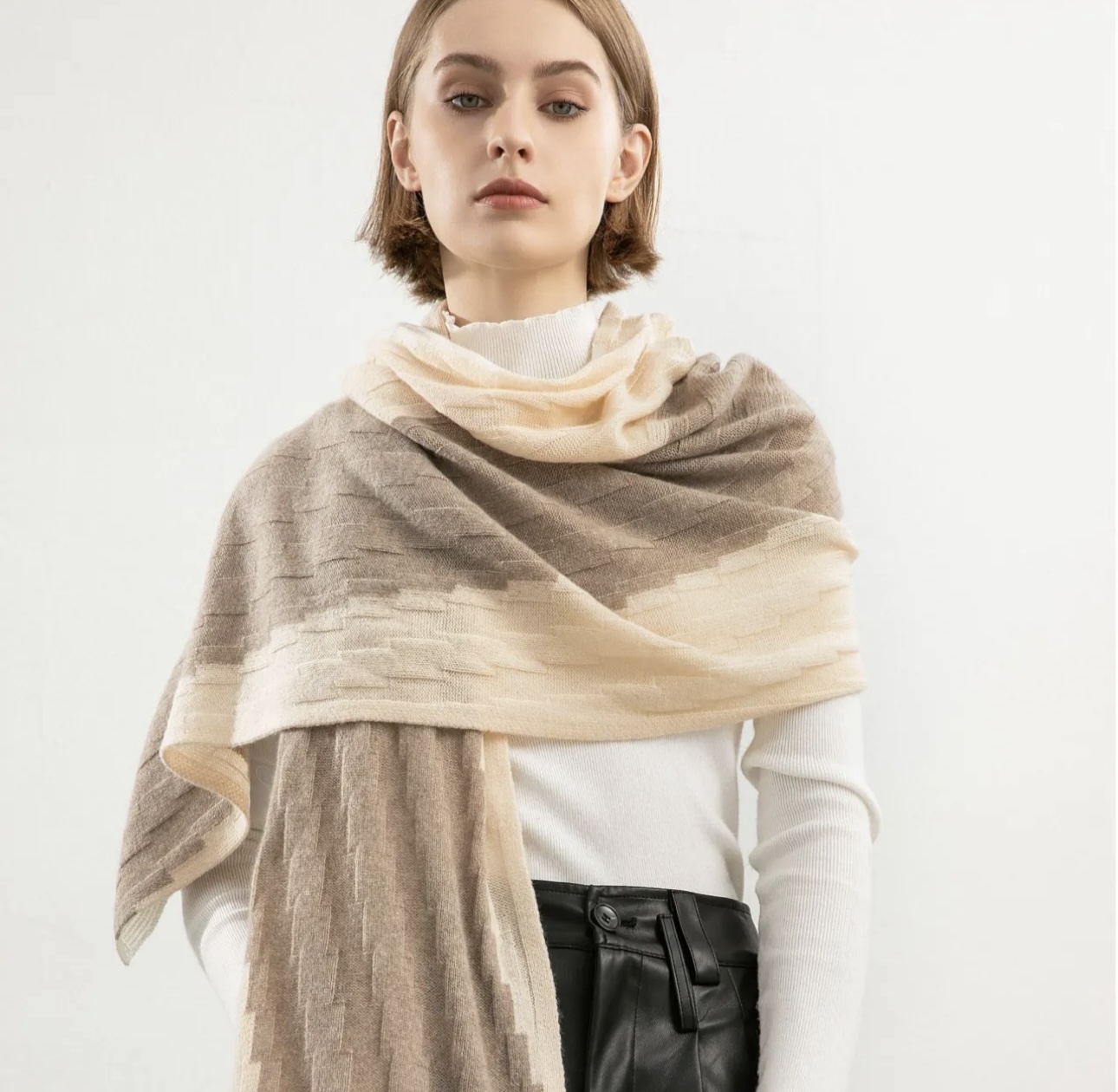 100% Pure Cashmere Three-Tone Scarf Shawl
