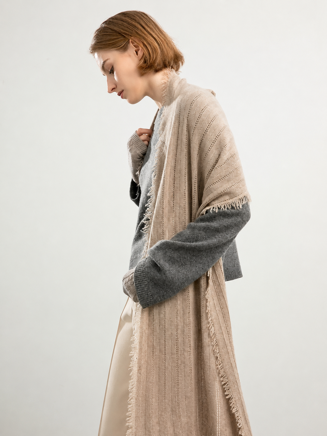 100% Pure Cashmere Raw-Edge Scarf