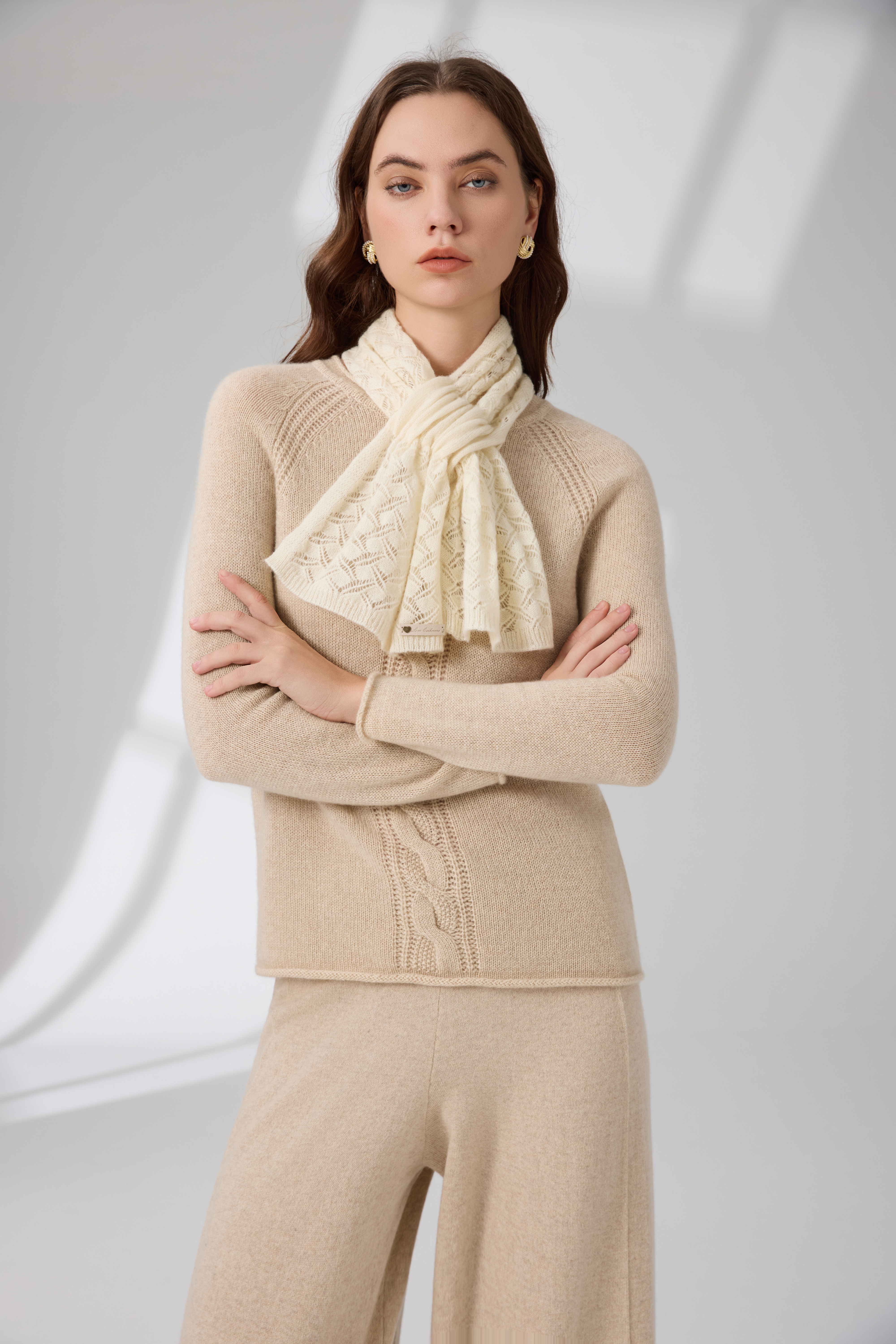 100% Pure Cashmere French Lace-Knit Petite Scarf