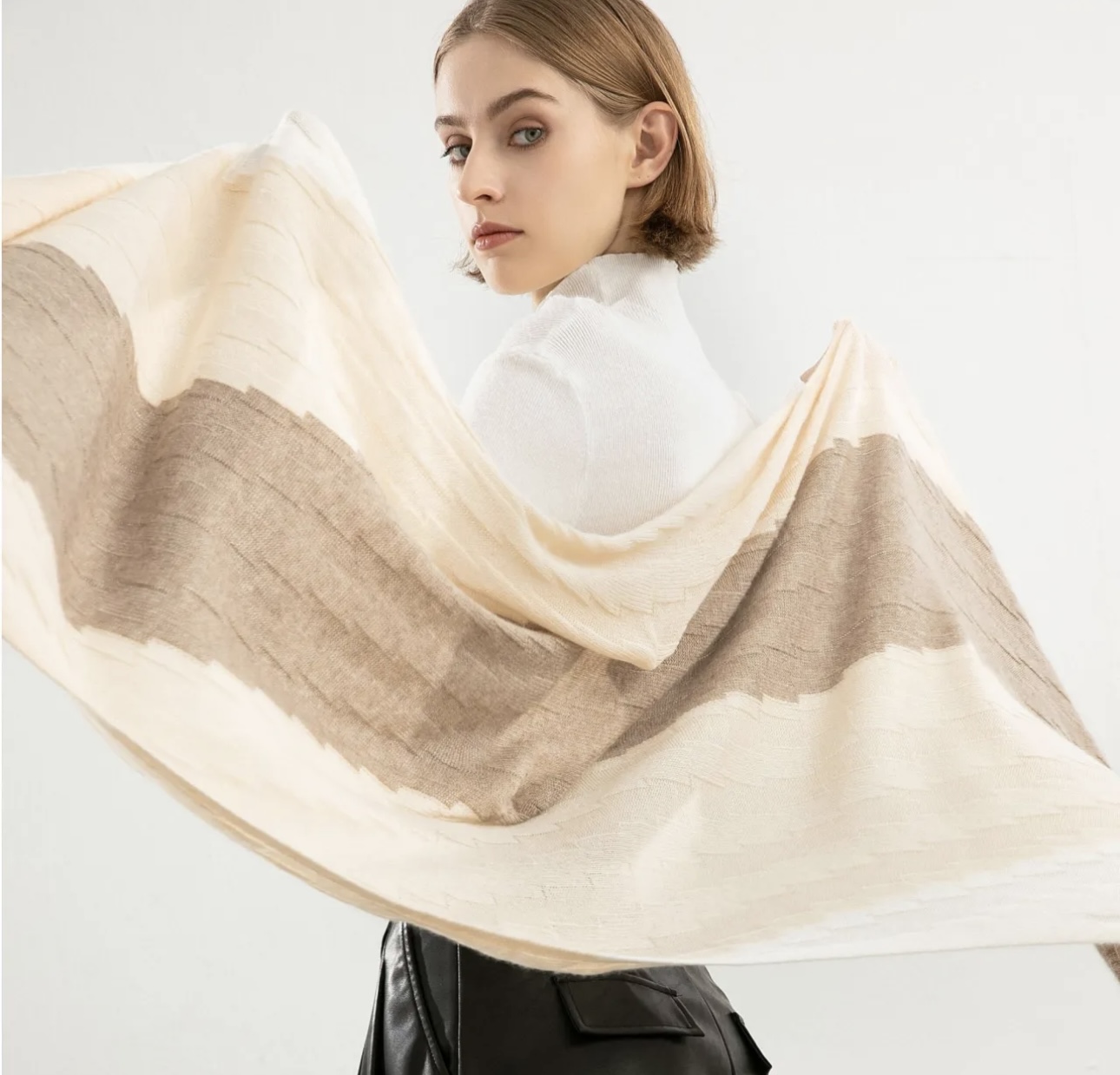 100% Pure Cashmere Three-Tone Scarf Shawl