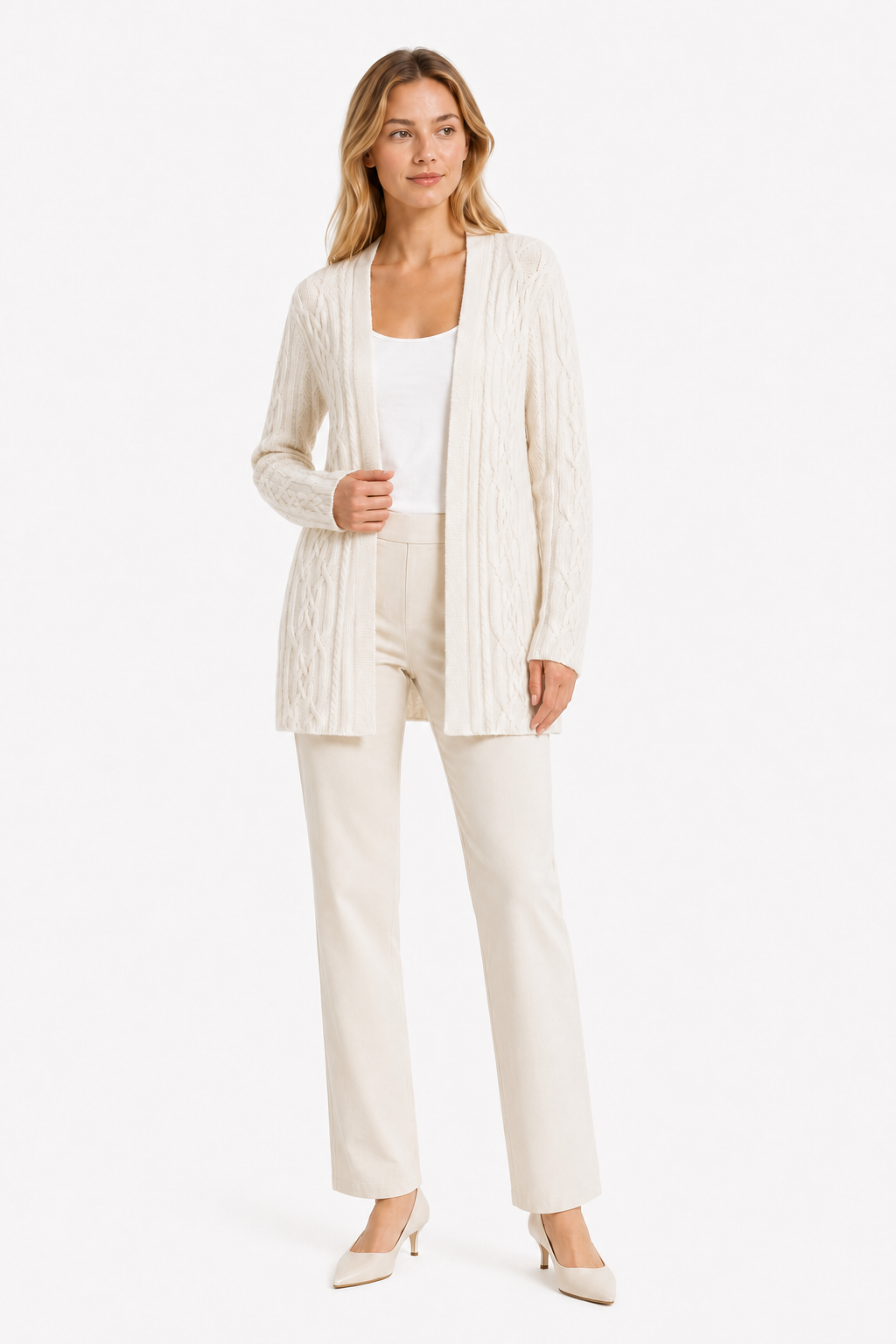 100% Pure Cashmere Thick Cable-Knit Cardigan Coat