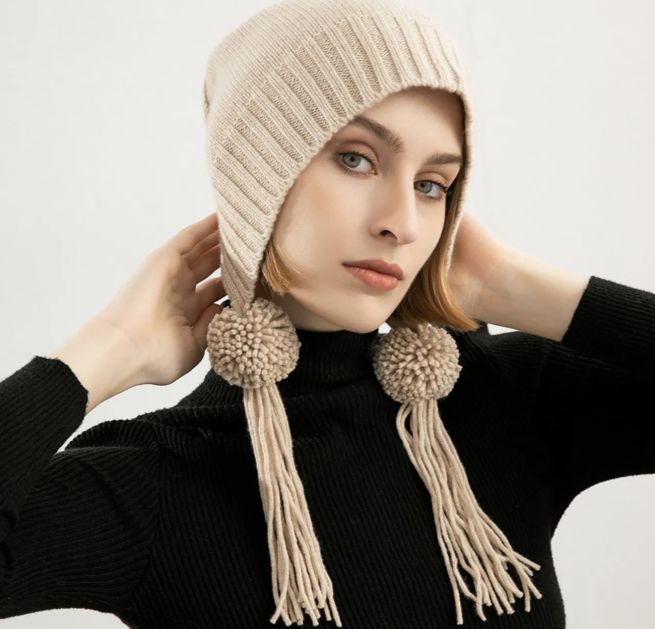 100% Pure Cashmere Oatmeal Bonnet Hat