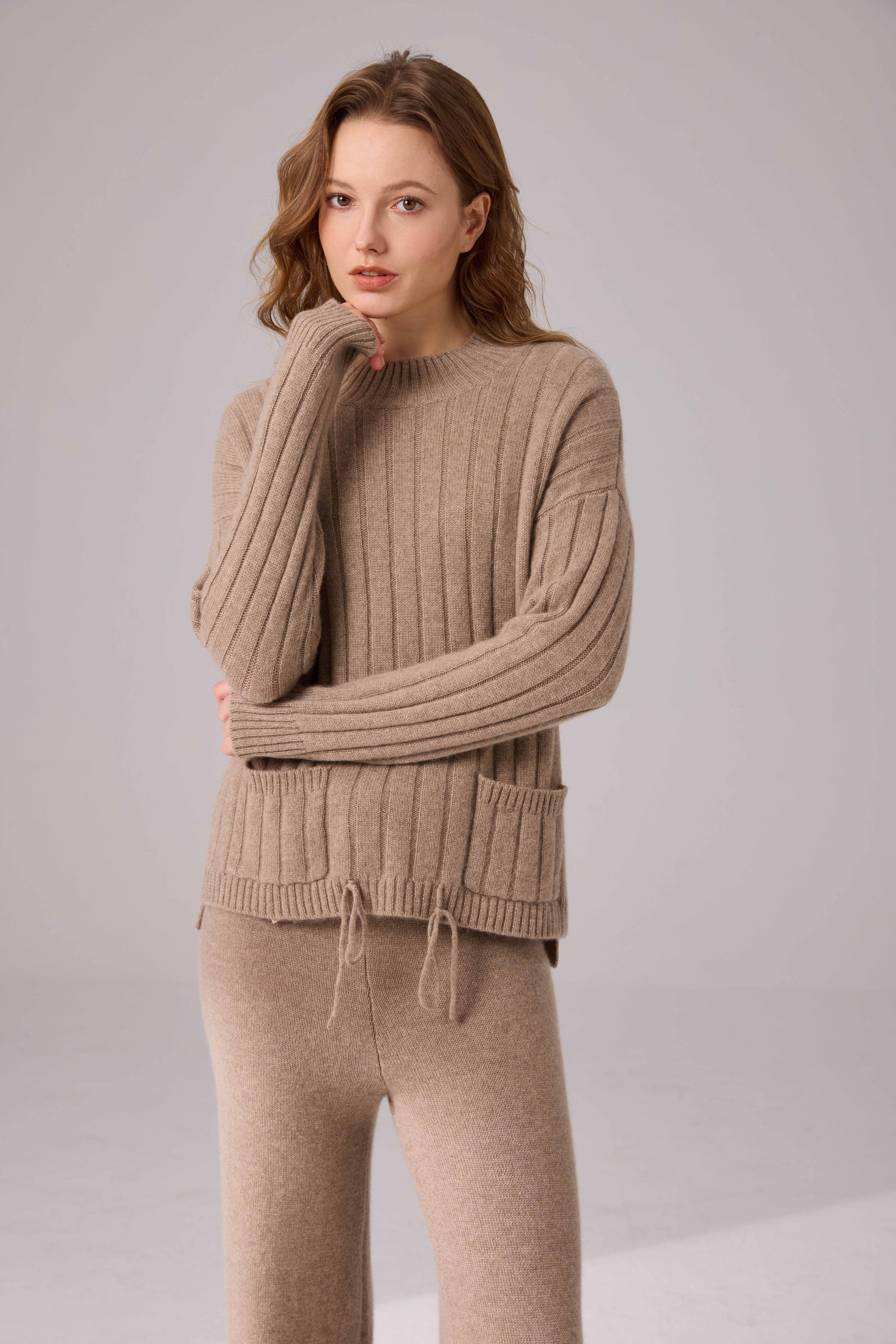 100% Pure Cashmere Thick Ribbed Mock Neck Sweater