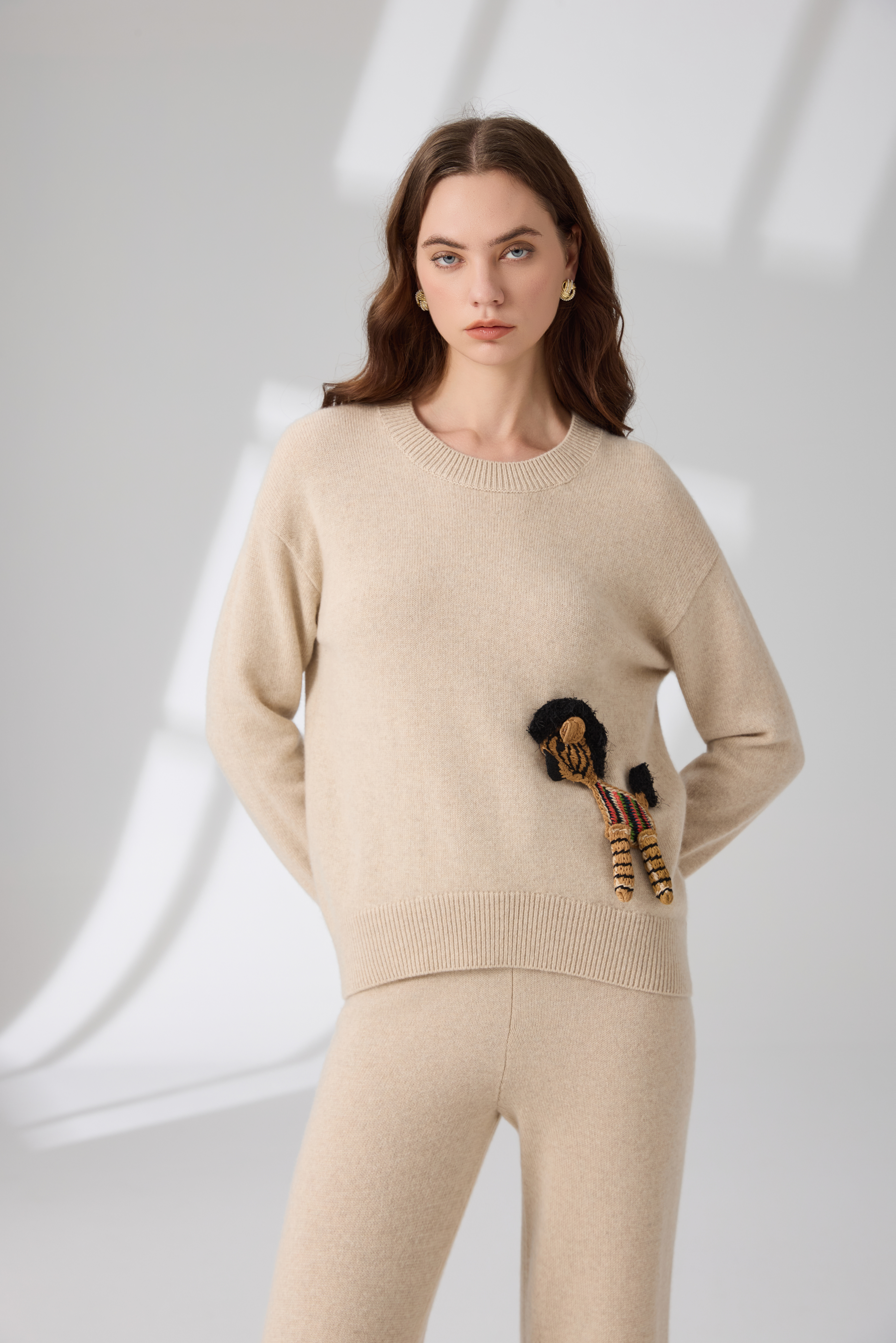100% Pure Cashmere Hand-Embroidered Pony Sweater