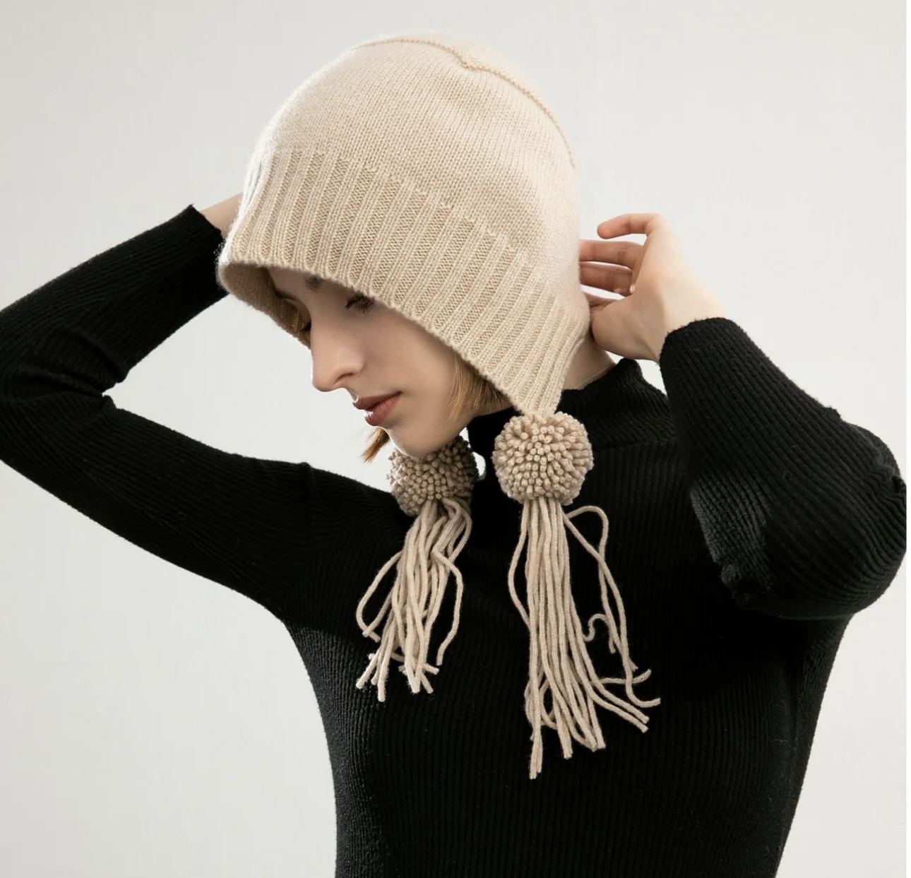 100% Pure Cashmere Oatmeal Bonnet Hat
