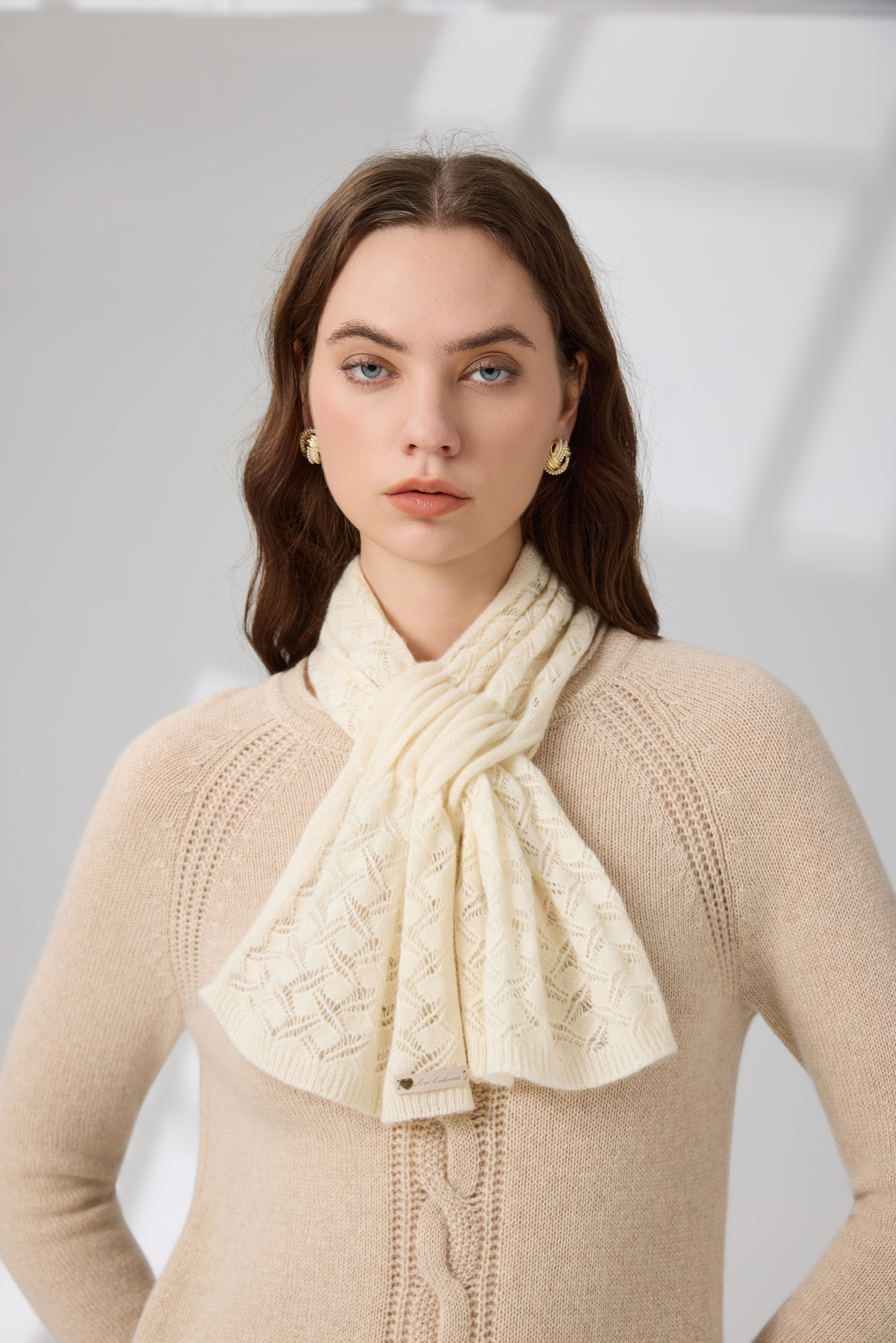 100% Pure Cashmere French Lace-Knit Petite Scarf