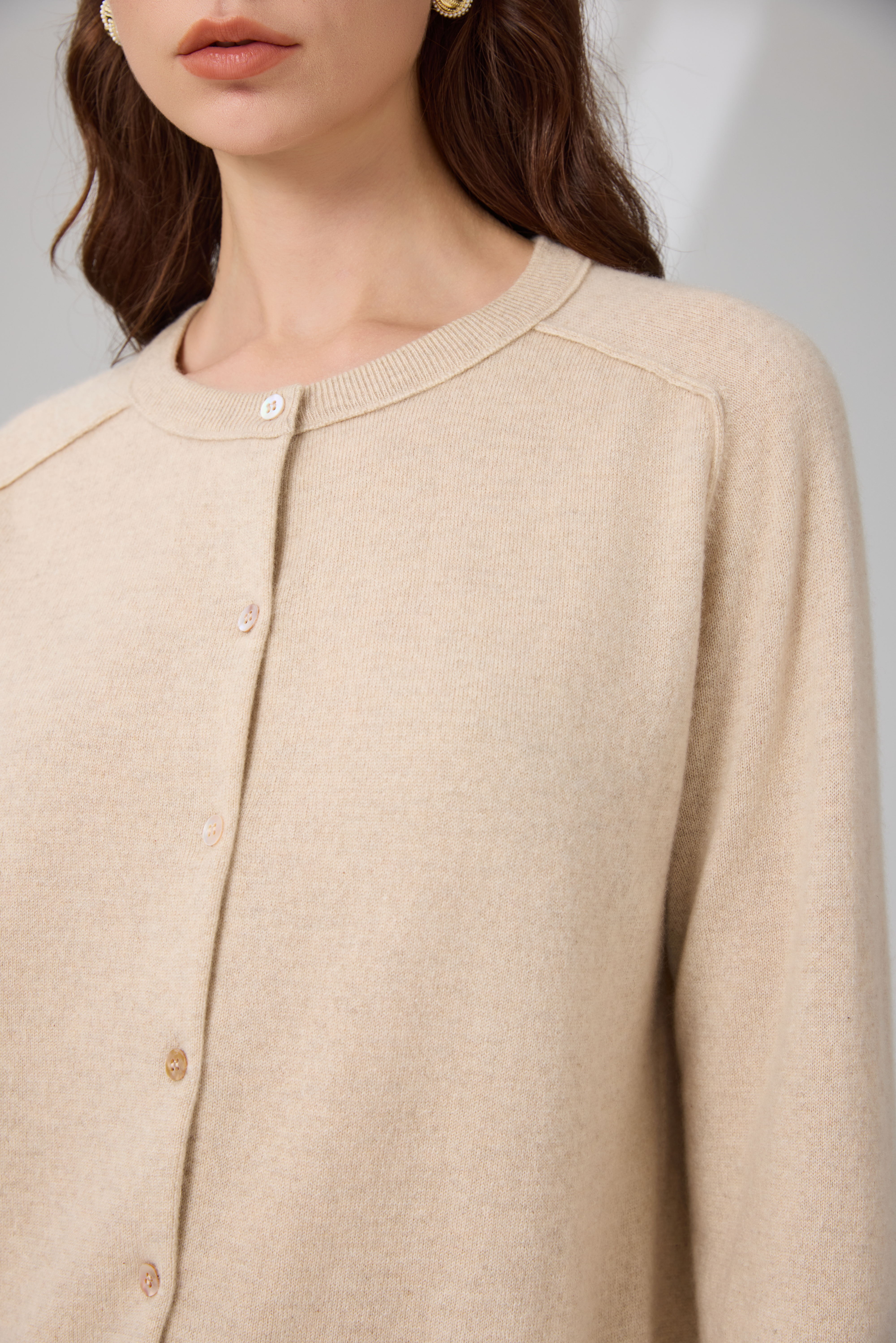 100% Pure Cashmere Undyed Beige Buttoned Cardigan