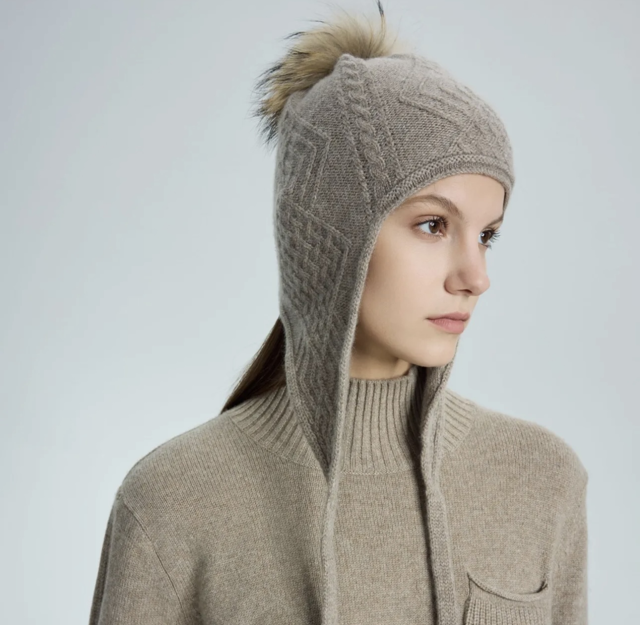 100% Pure Cashmere Pom-Pom Earflap Hat