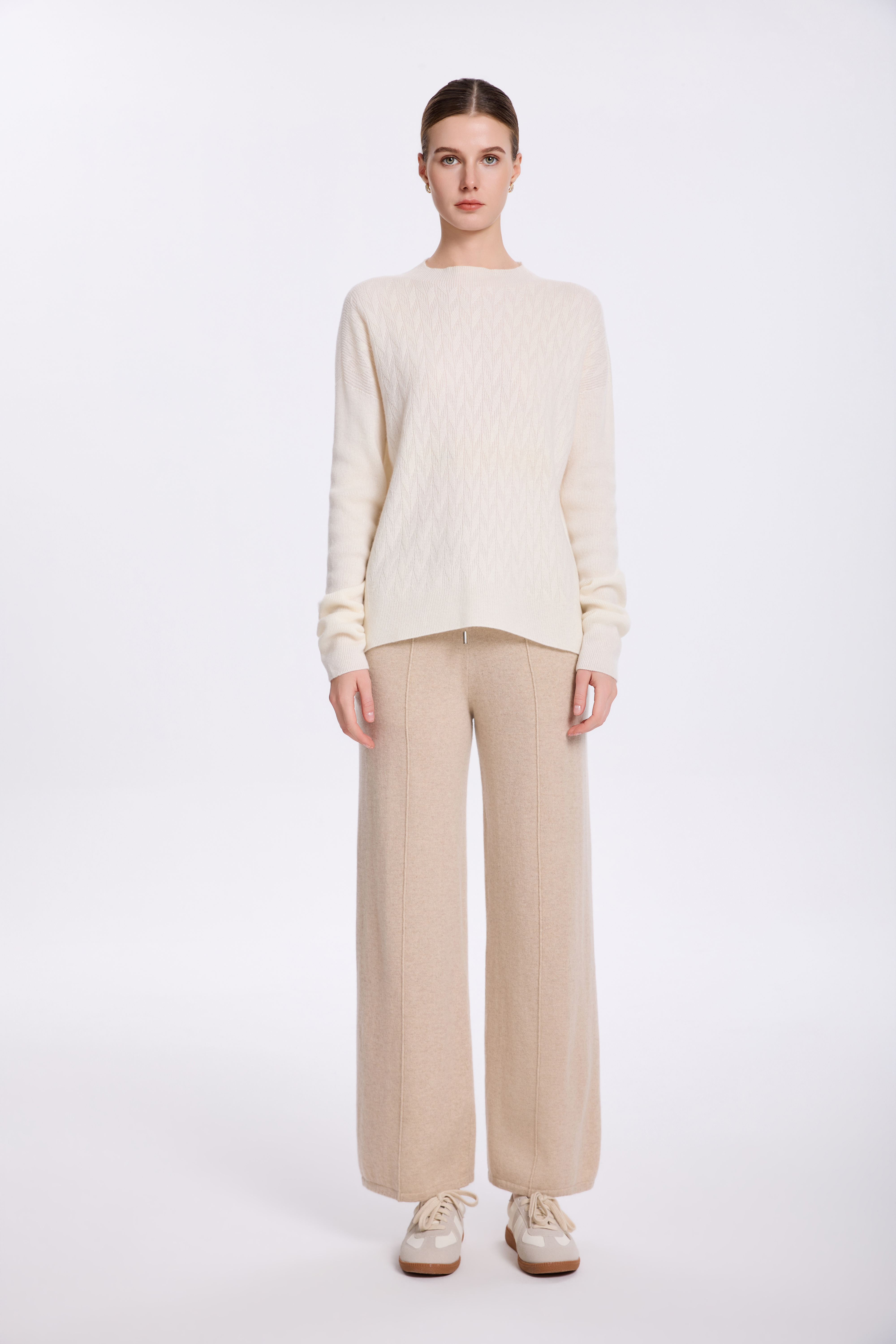 Ivory Textured Cashmere Knit Sweater