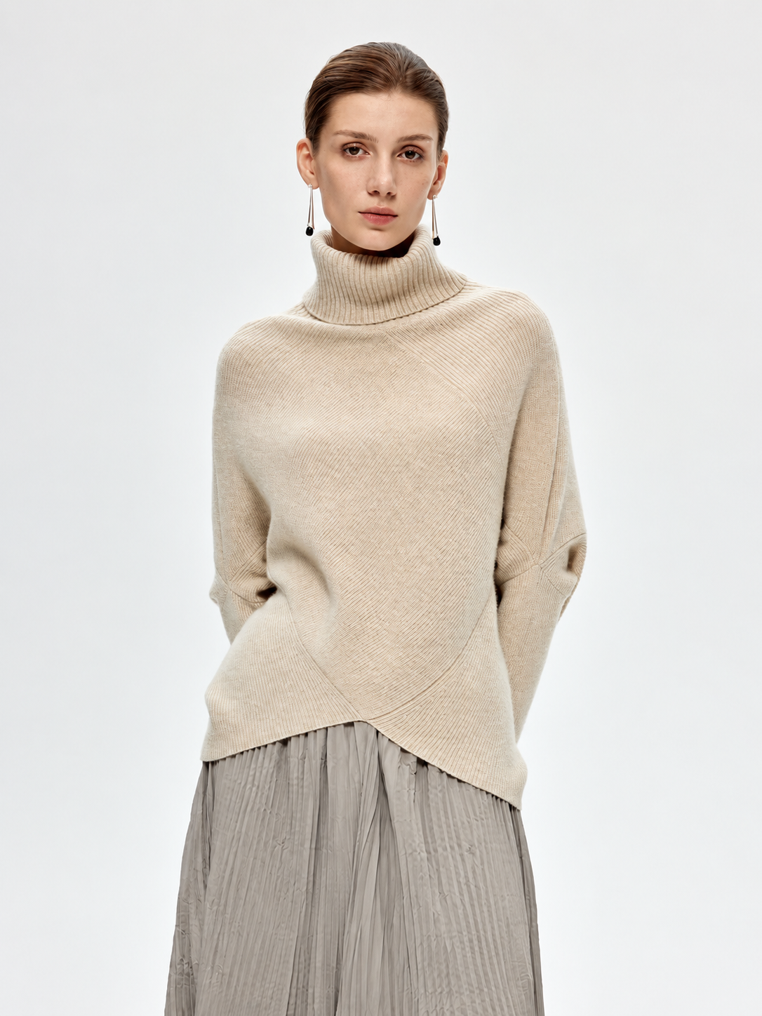 100% Pure Cashmere Designer Asymmetric Turtleneck Knit