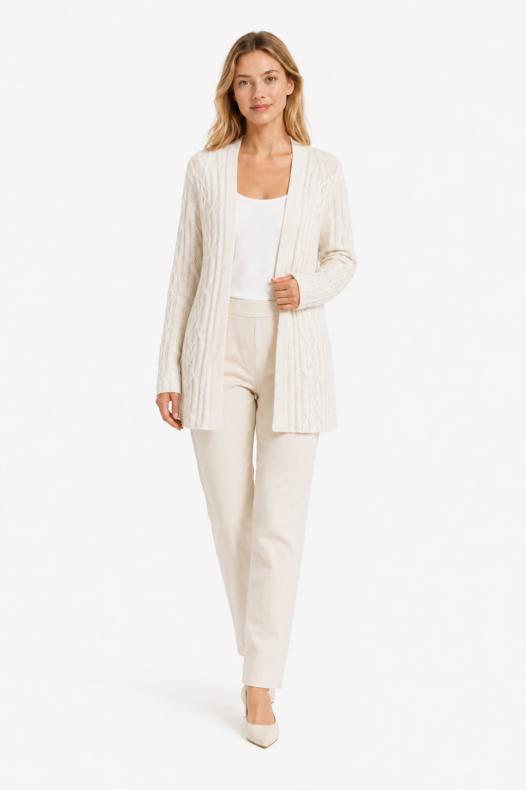 100% Pure Cashmere Thick Cable-Knit Cardigan Coat