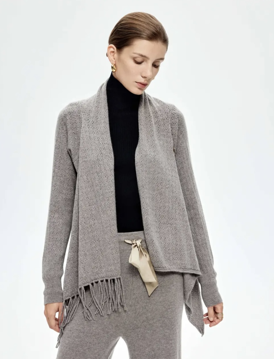 100% Pure Cashmere Fringe Shawl Cardigan Top