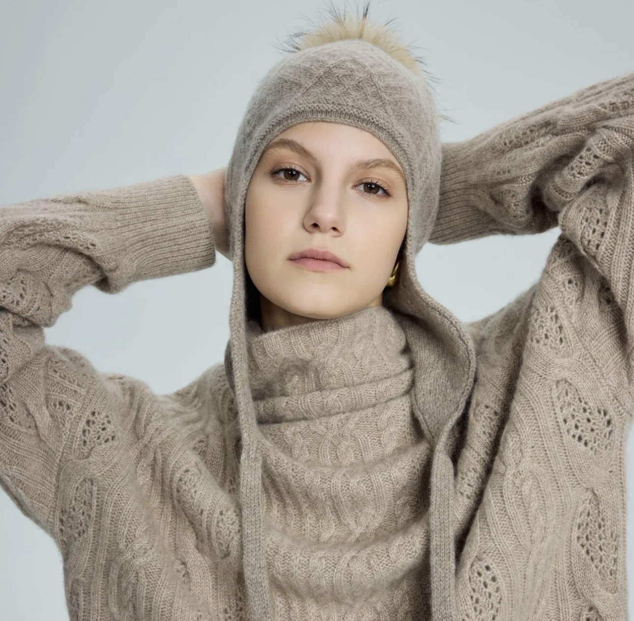 100% Pure Cashmere Pom-Pom Earflap Hat