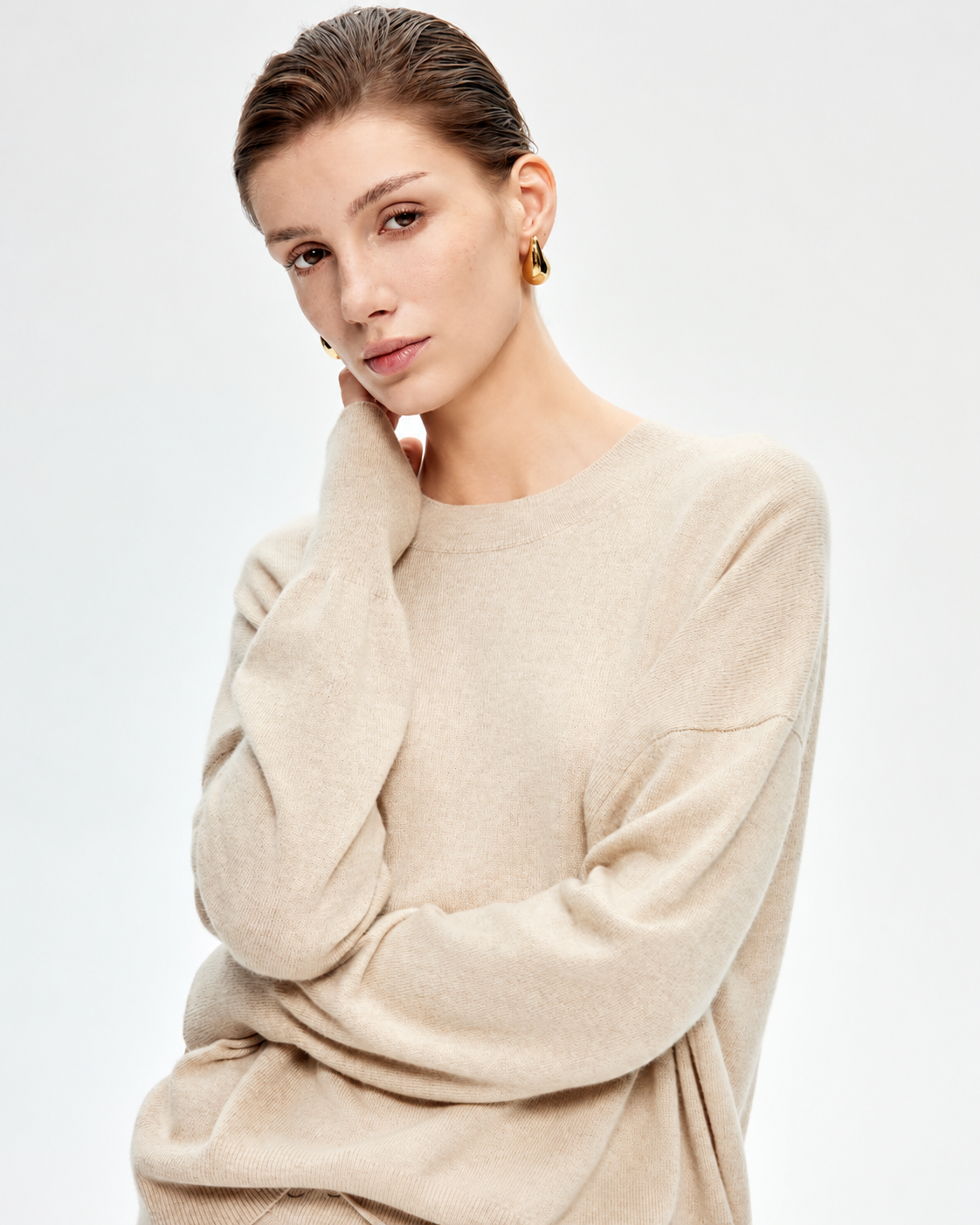 100% Pure Cashmere Relaxed Pullover | Organic Undyed Beige