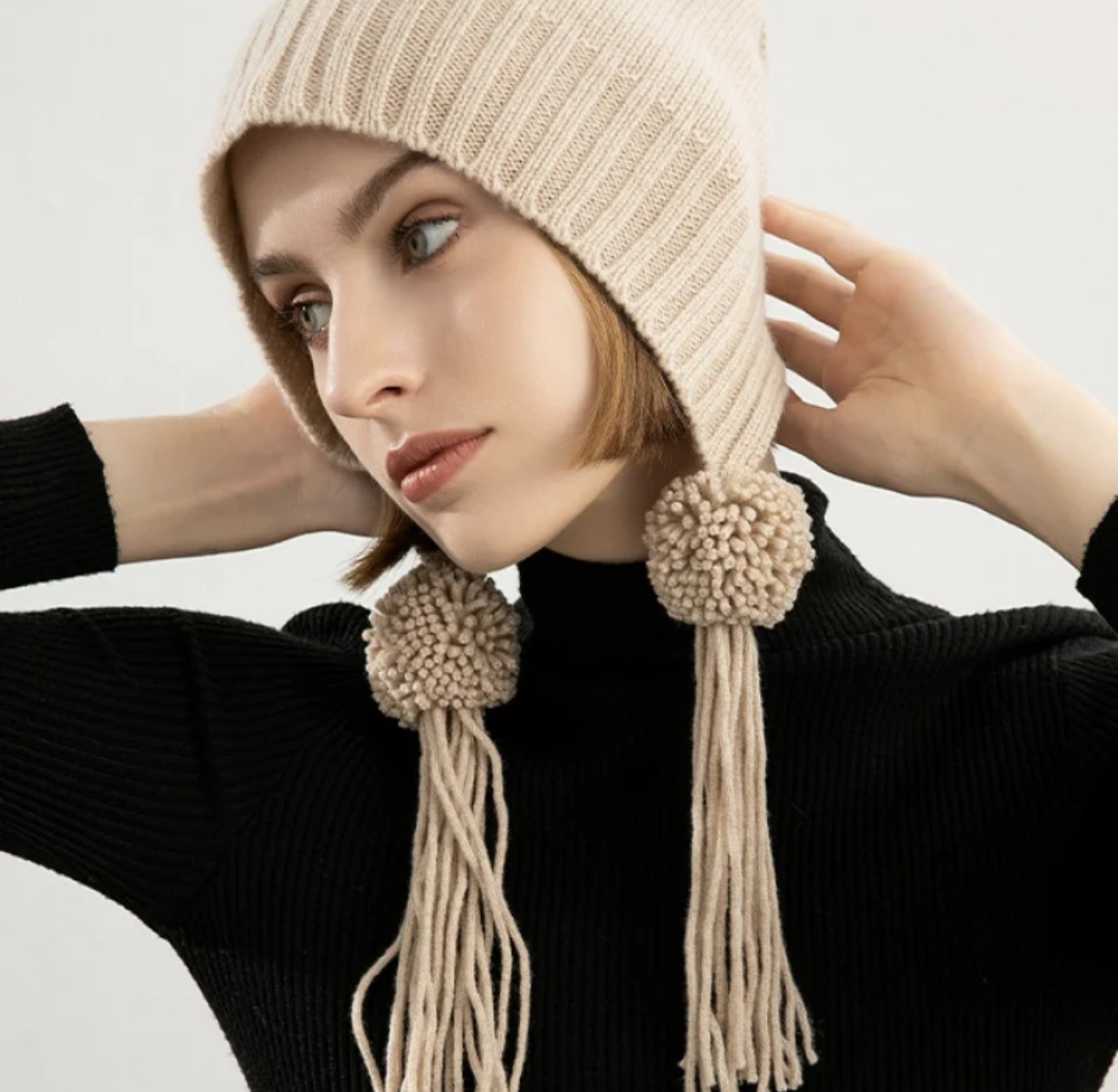 100% Pure Cashmere Oatmeal Bonnet Hat