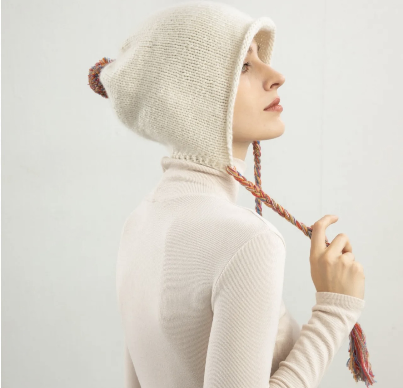 100% Pure Cashmere Hand-Knitted Rolled-Brim Bonnet Hat