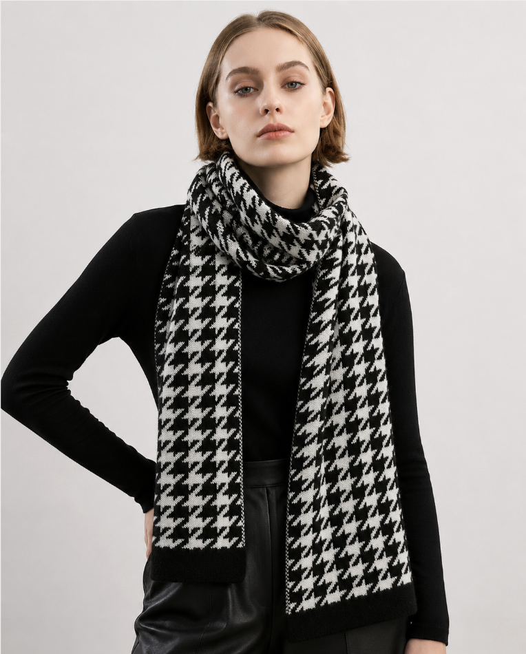 100% Pure Cashmere Houndstooth Scarf