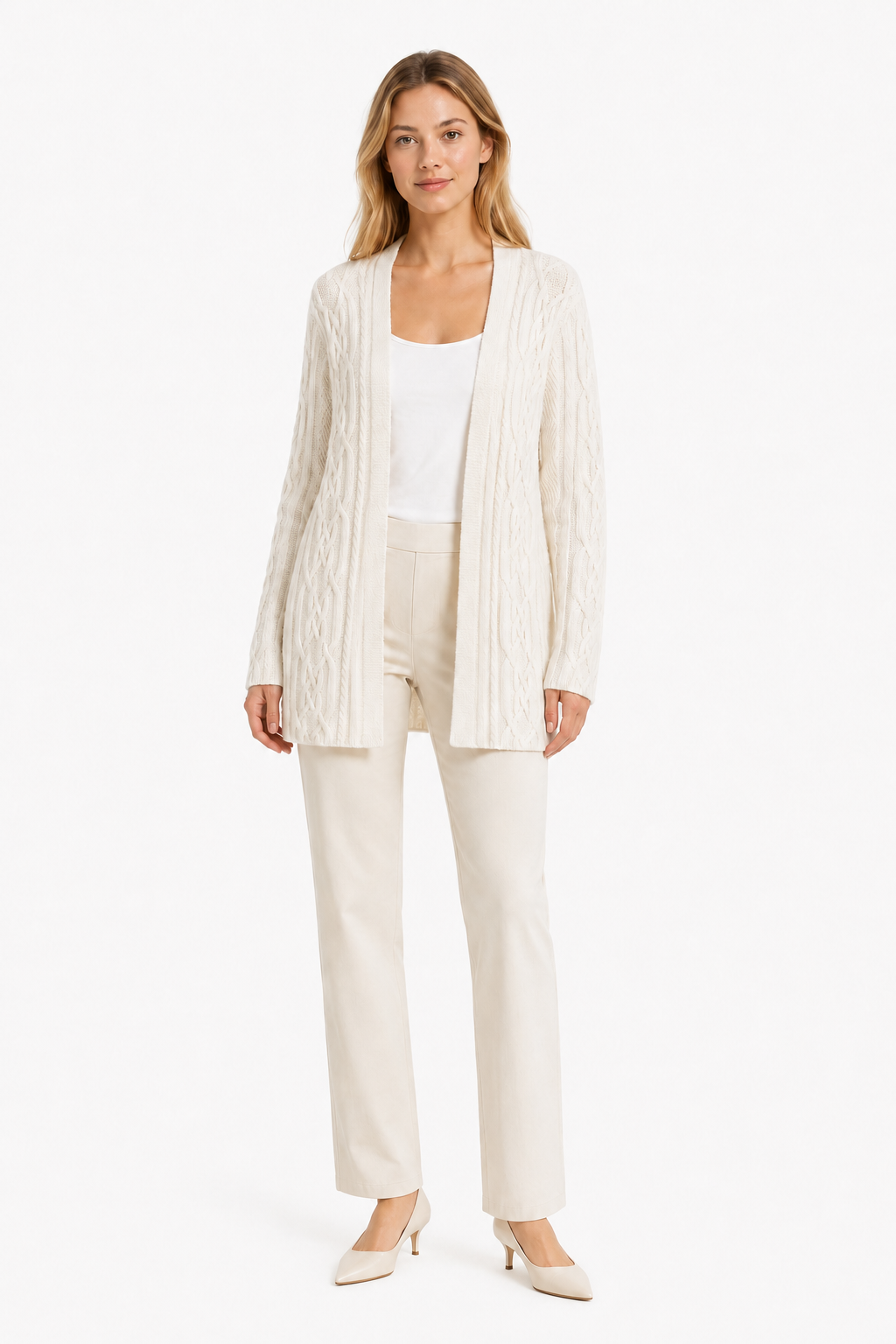 100% Pure Cashmere Thick Cable-Knit Cardigan Coat