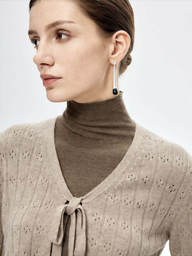 Tie-Front Pointelle Cardigan