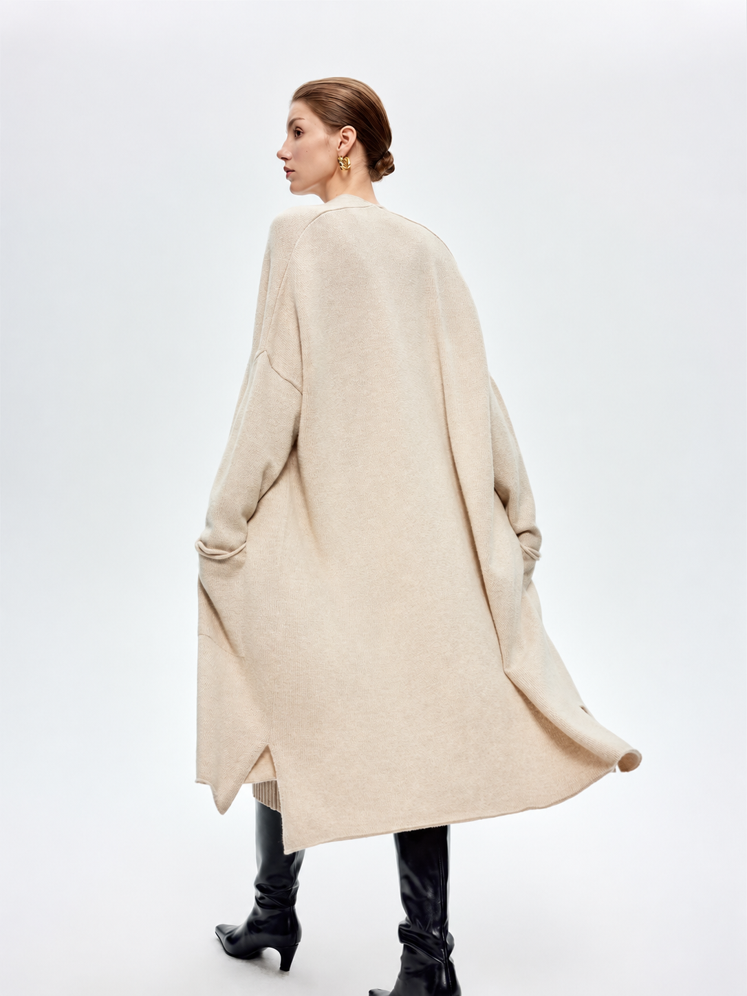 100% Pure Cashmere Organic Undyed Longline Cardigan Coat