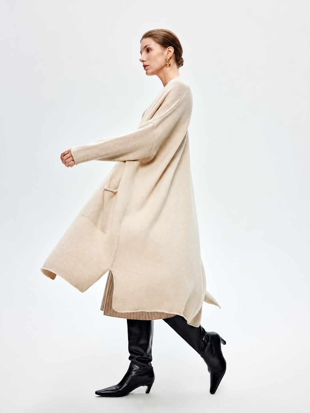 100% Pure Cashmere Organic Undyed Longline Cardigan Coat