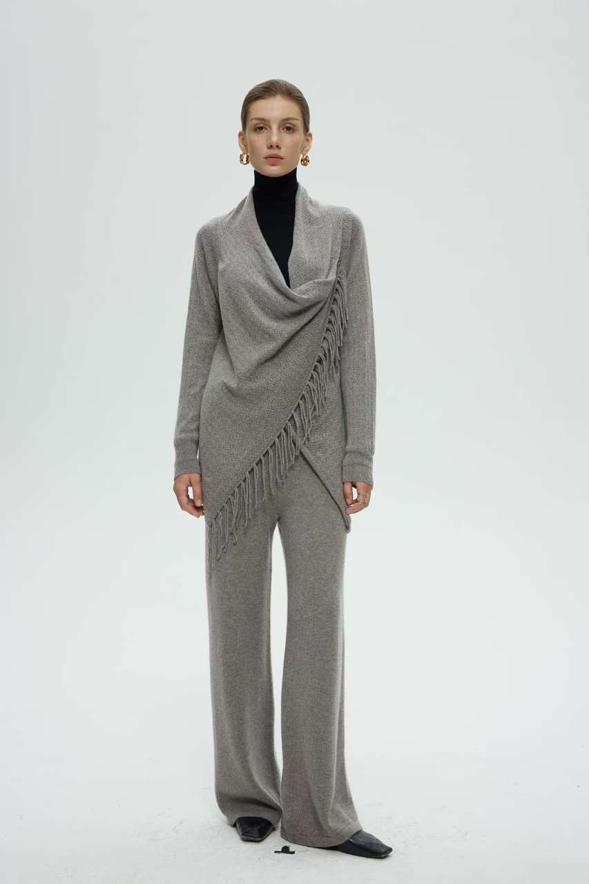 100% Pure Cashmere Fringe Shawl Cardigan Top
