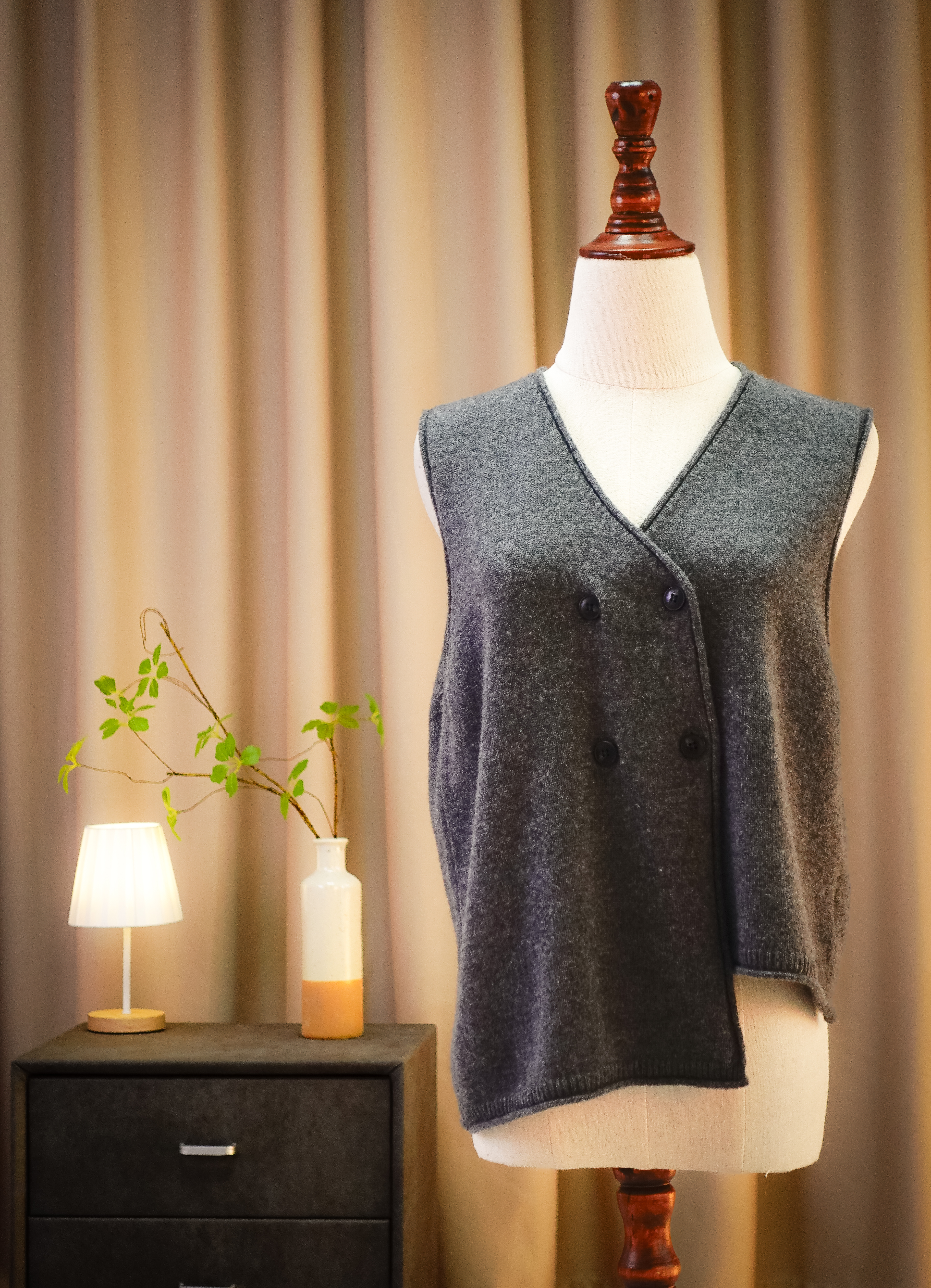 100% Pure Cashmere Wrap-Style Asymmetric Knit Vest