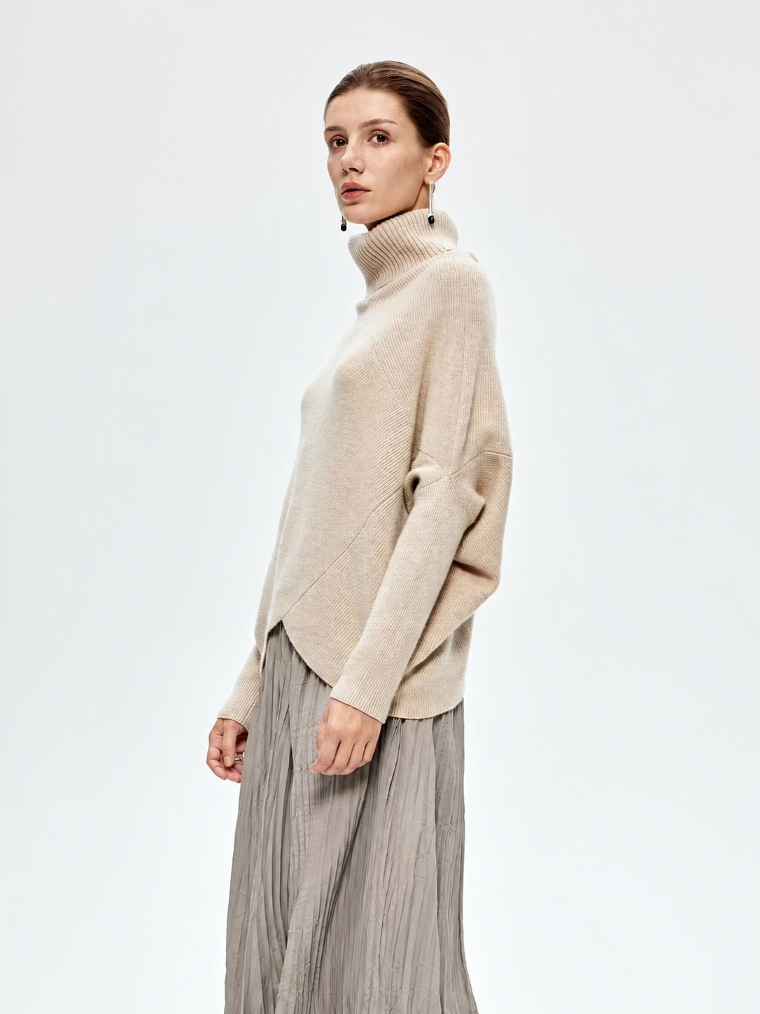 100% Pure Cashmere Designer Asymmetric Turtleneck Knit