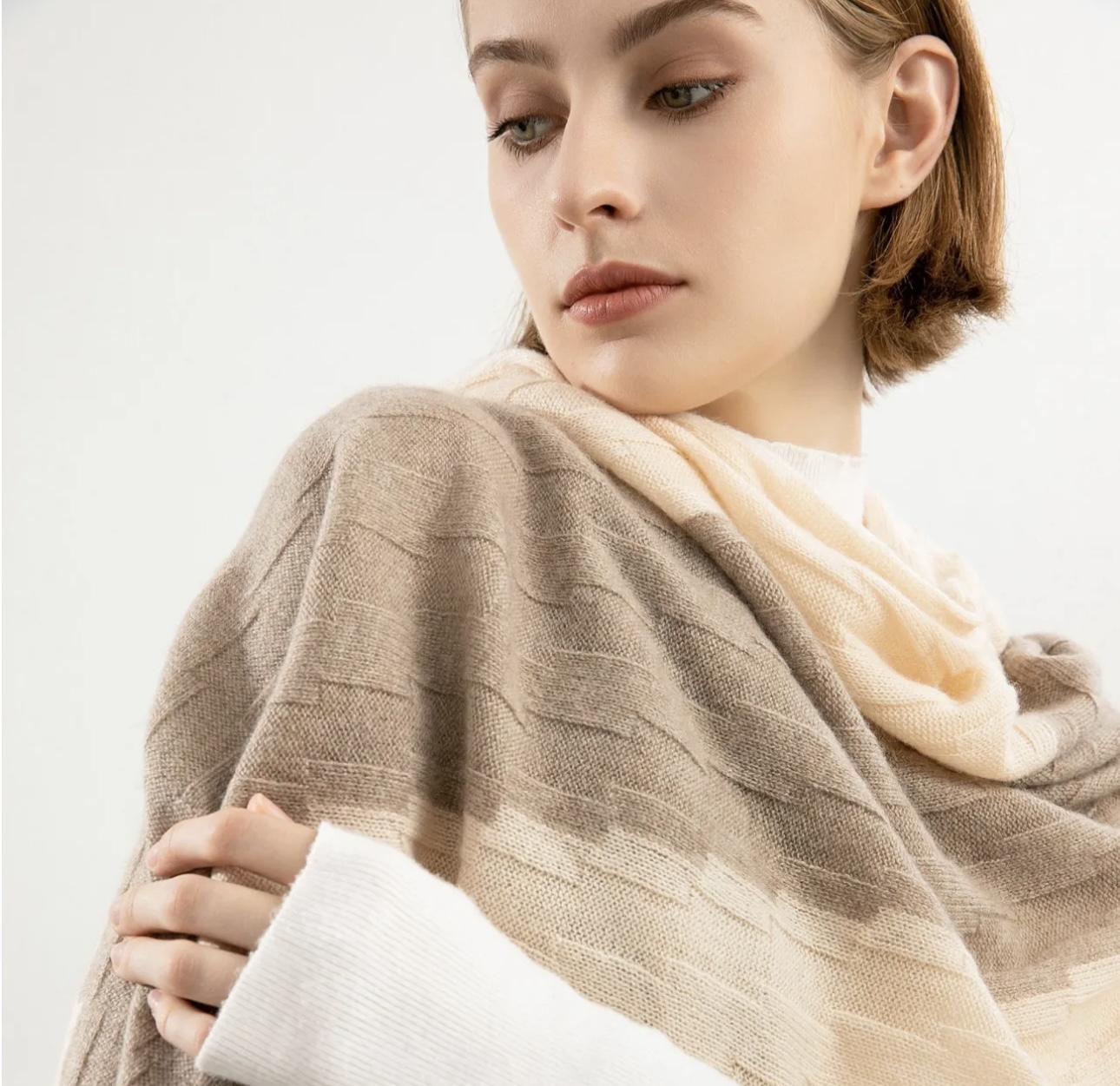 100% Pure Cashmere Three-Tone Scarf Shawl