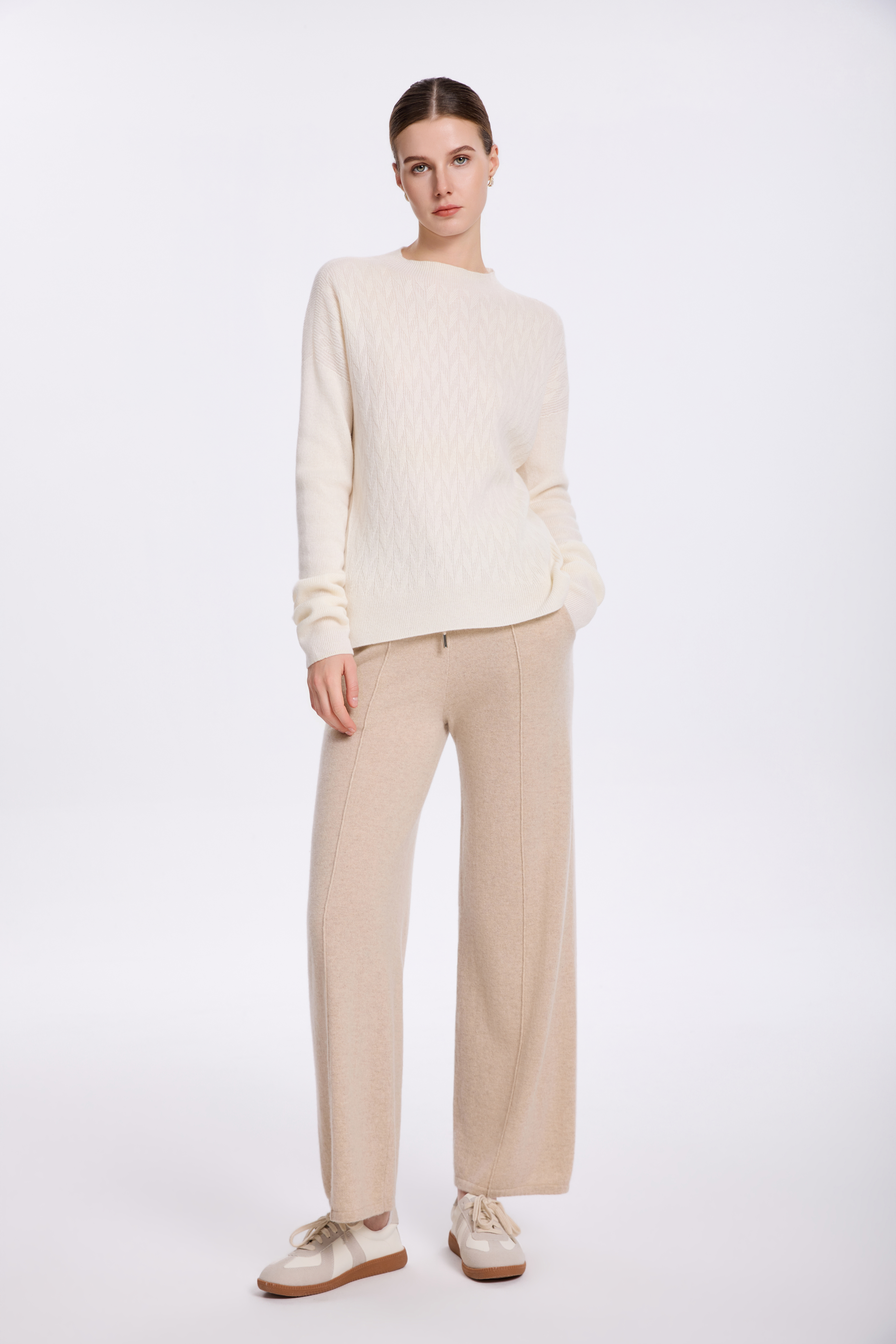 Ivory Textured Cashmere Knit Sweater