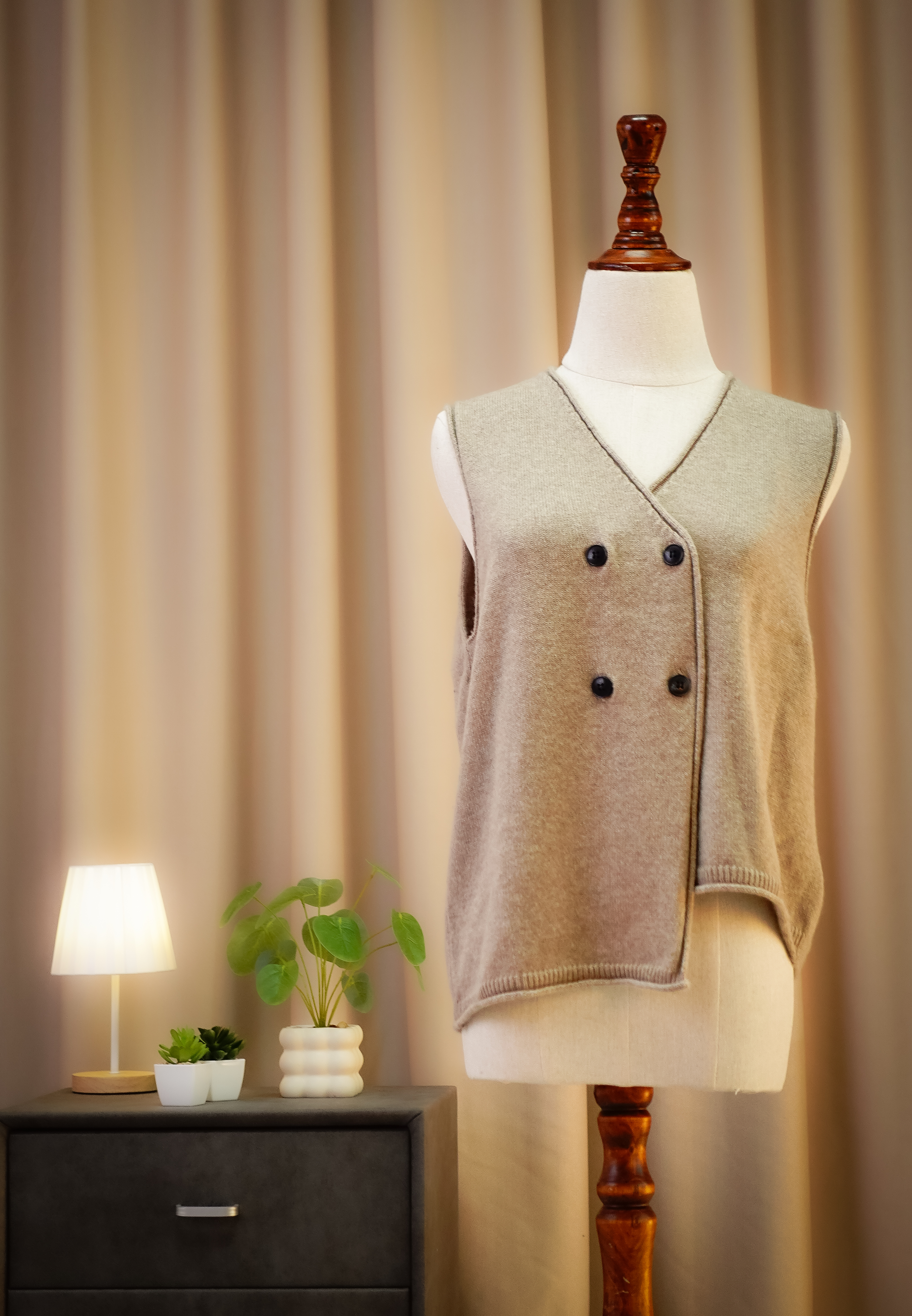 100% Pure Cashmere Wrap-Style Asymmetric Knit Vest