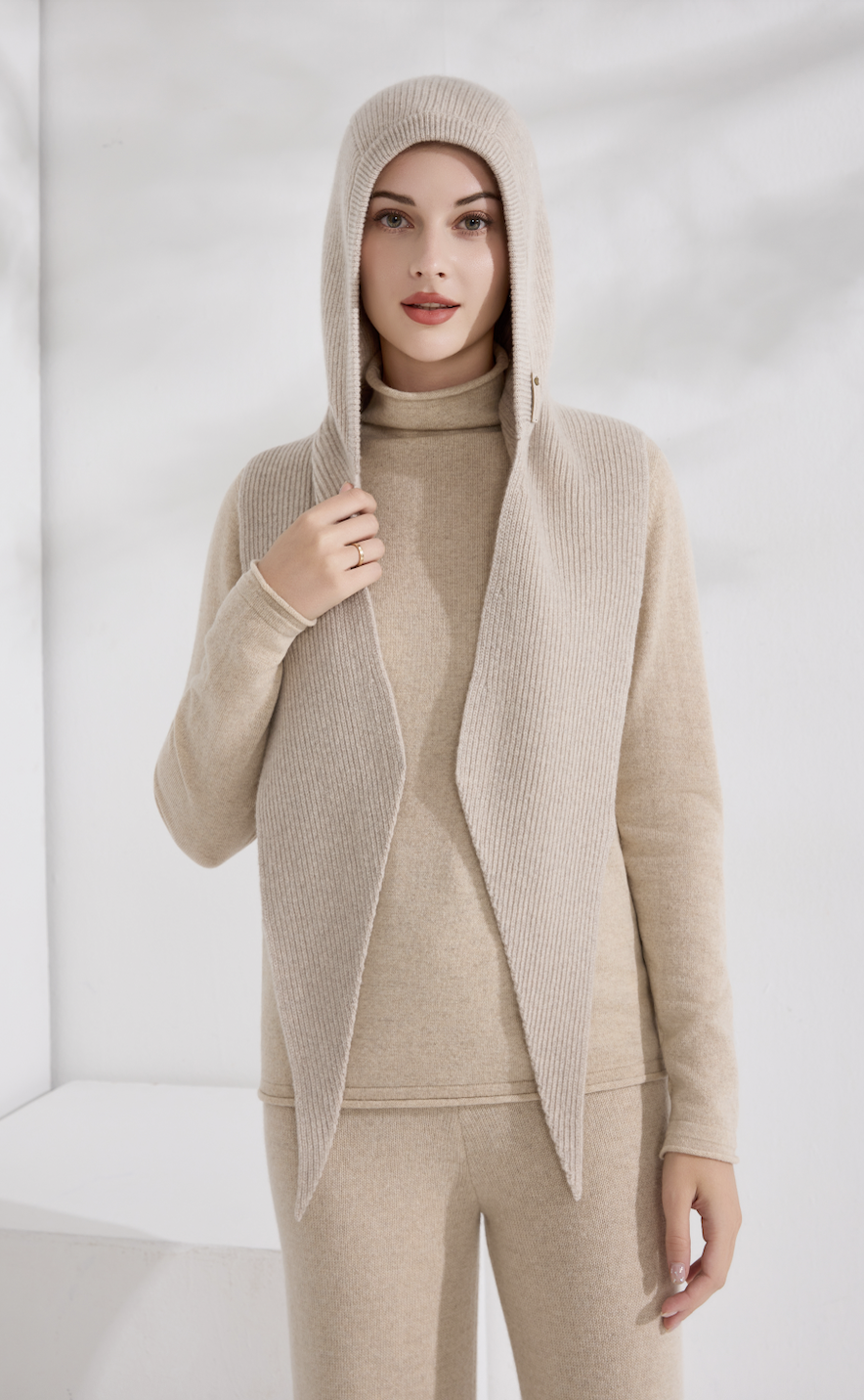 100% Pure Cashmere Multifunction Hooded Scarf Wrap