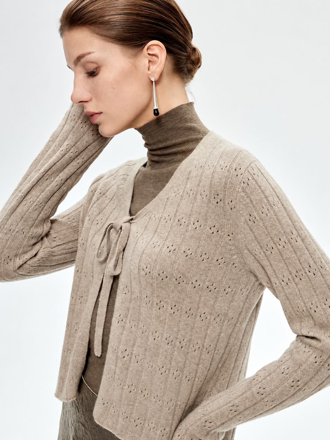 Tie-Front Pointelle Cardigan