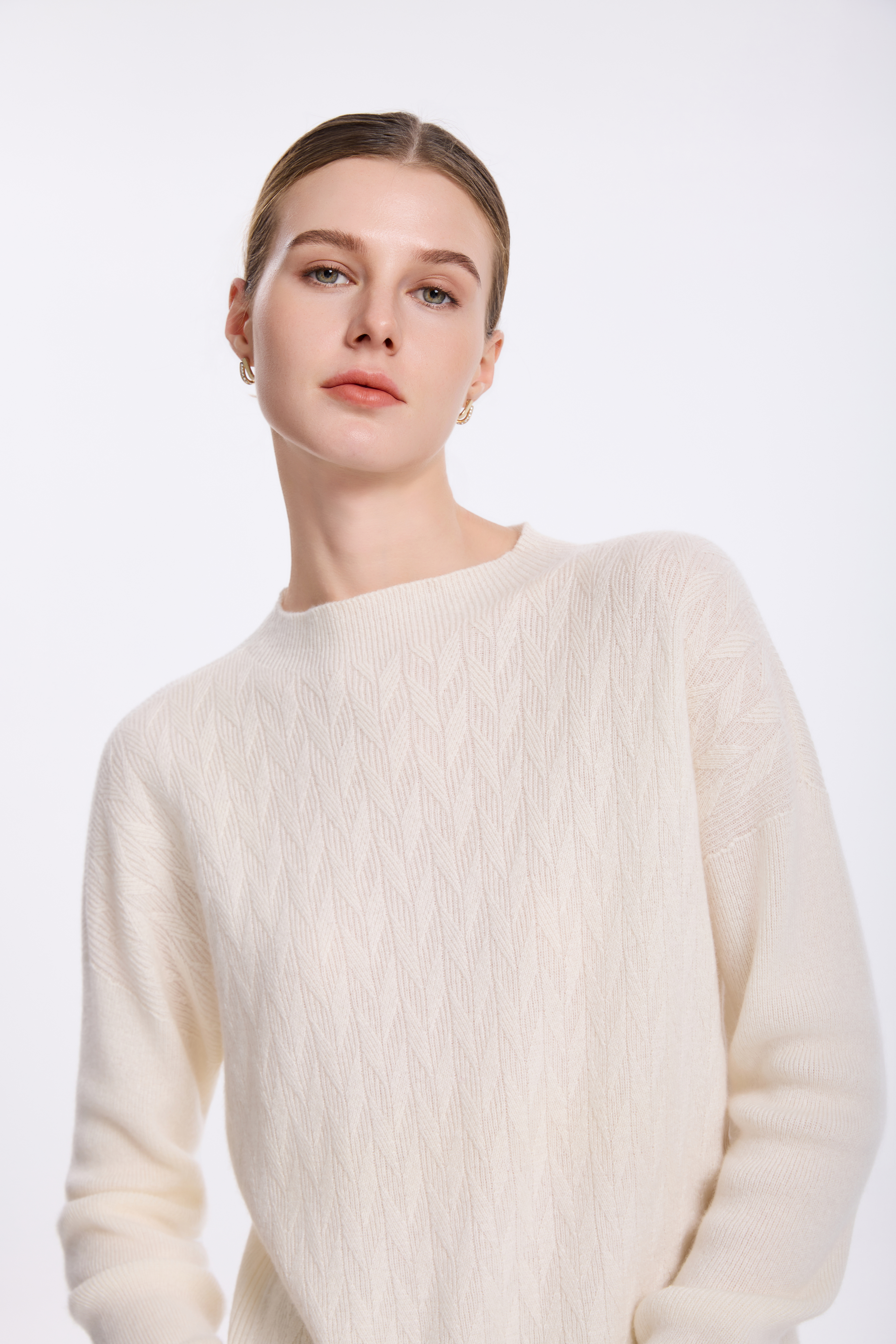 Ivory Textured Cashmere Knit Sweater