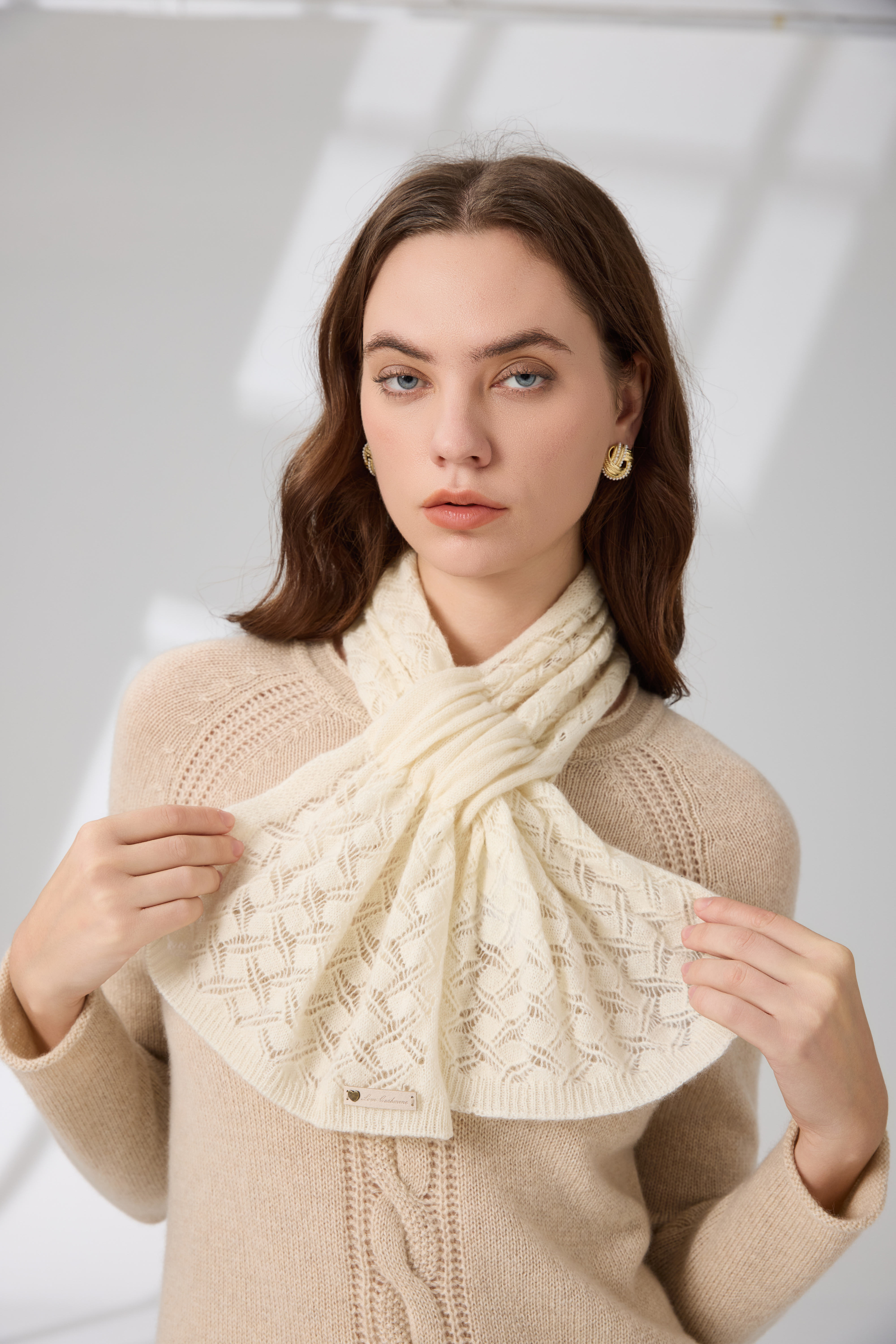 100% Pure Cashmere French Lace-Knit Petite Scarf