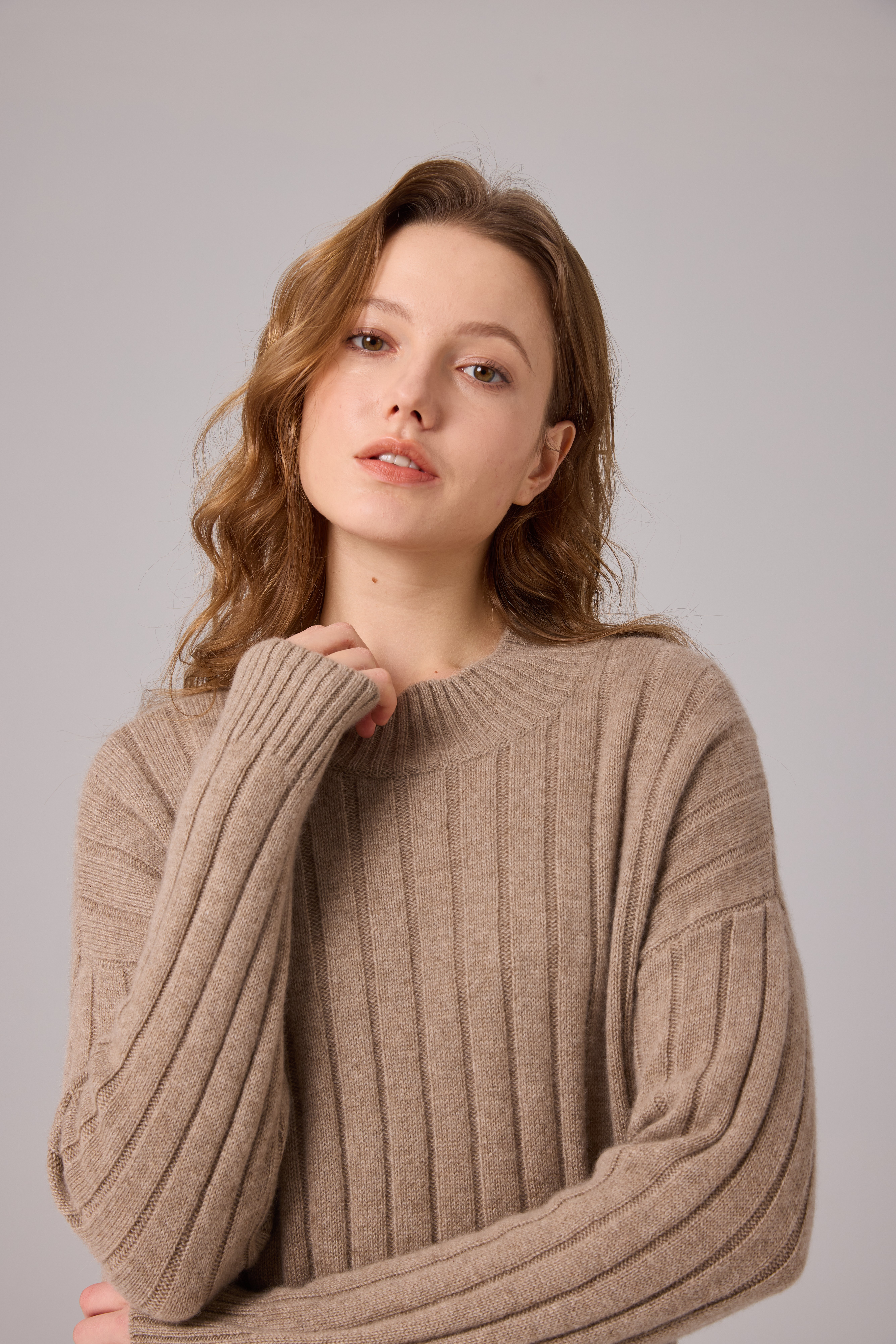 100% Pure Cashmere Thick Ribbed Mock Neck Sweater