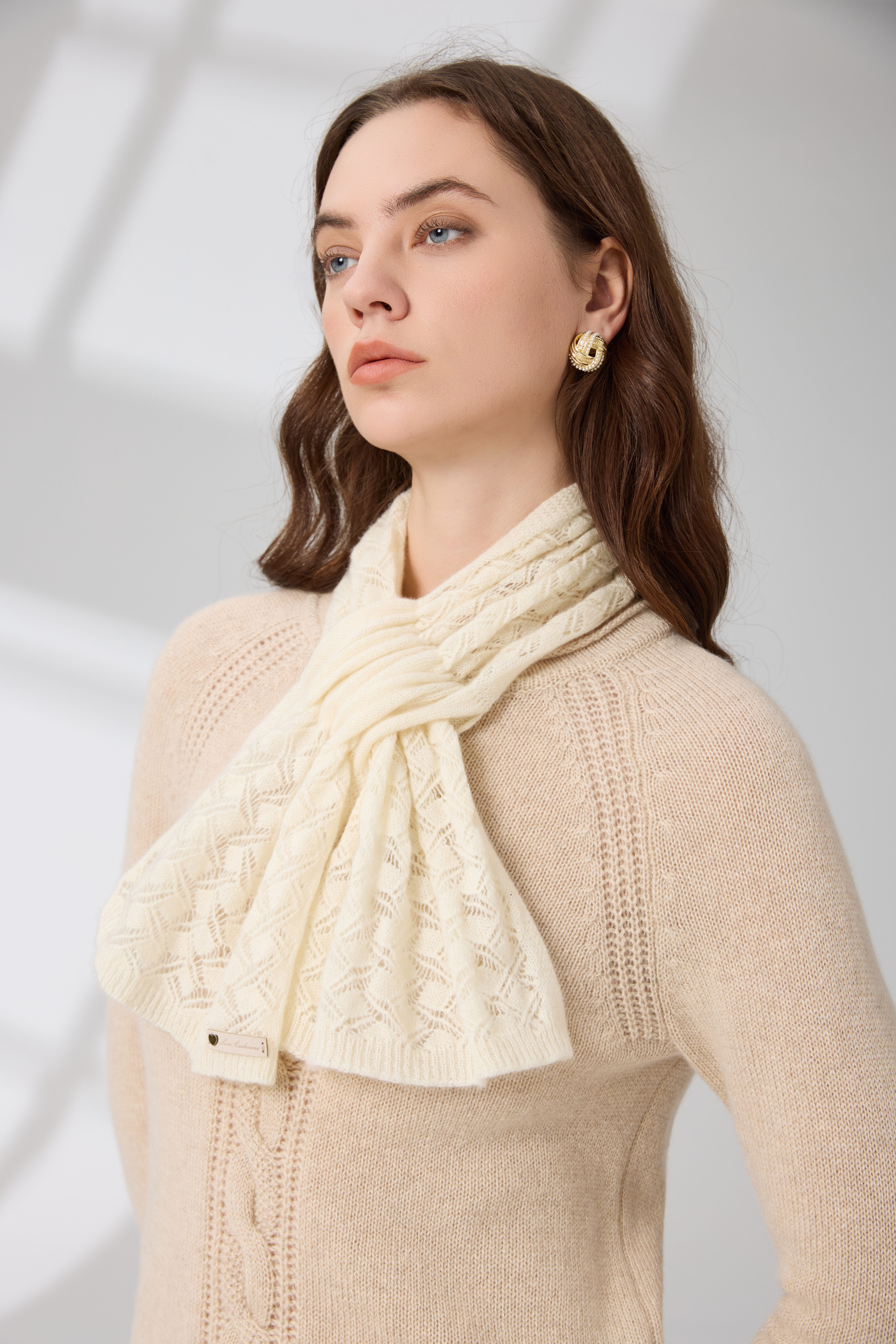 100% Pure Cashmere French Lace-Knit Petite Scarf
