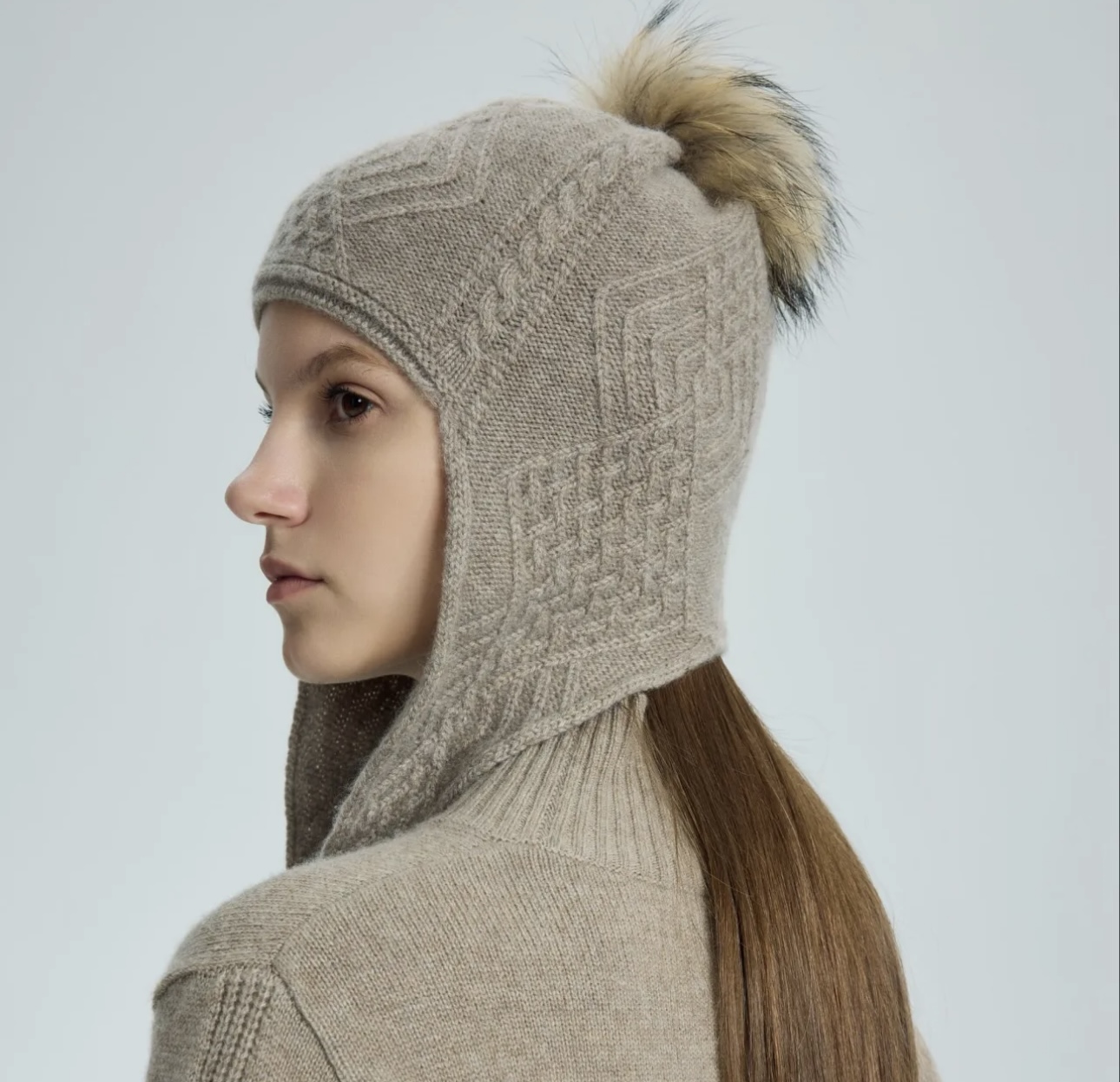 100% Pure Cashmere Pom-Pom Earflap Hat