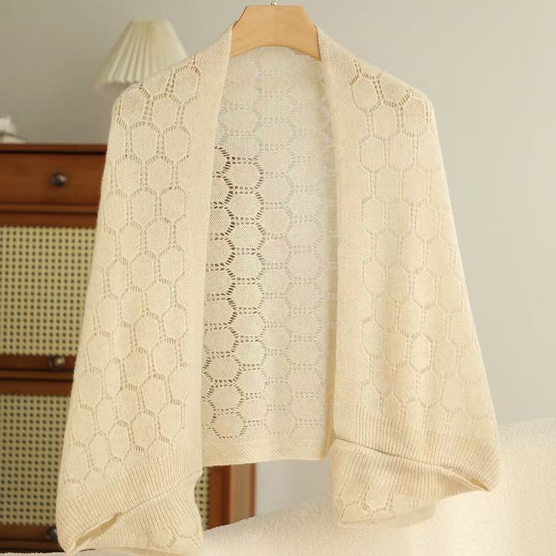 100% Cashmere Honeycomb Knit Sleeve Shawl