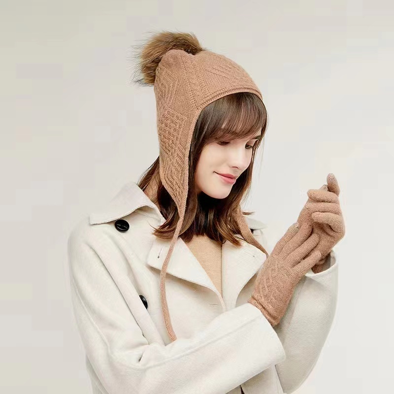 100% Pure Cashmere Pom-Pom Earflap Hat