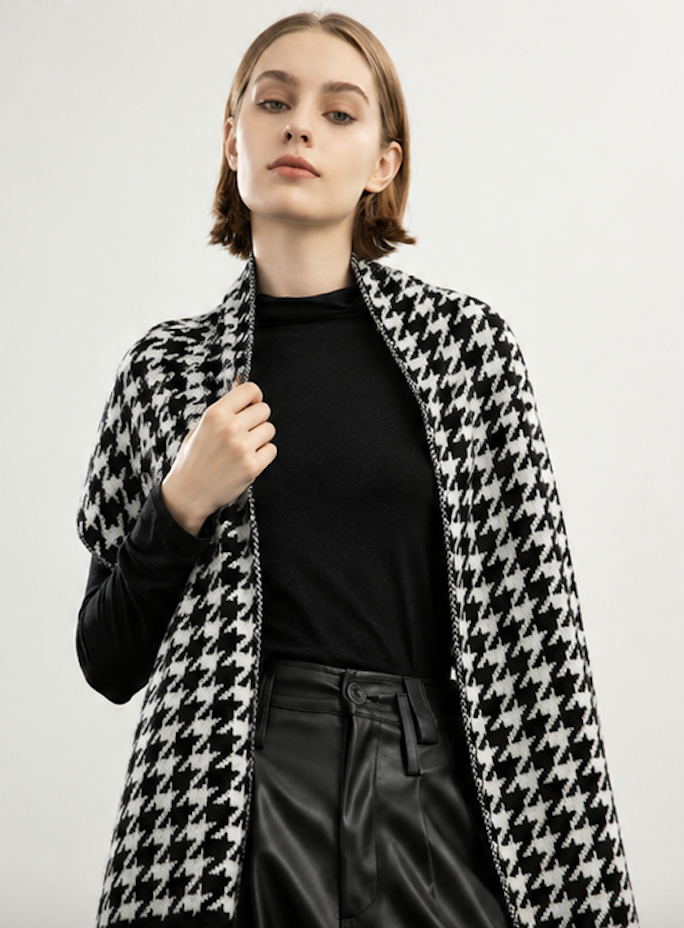 100% Pure Cashmere Houndstooth Scarf