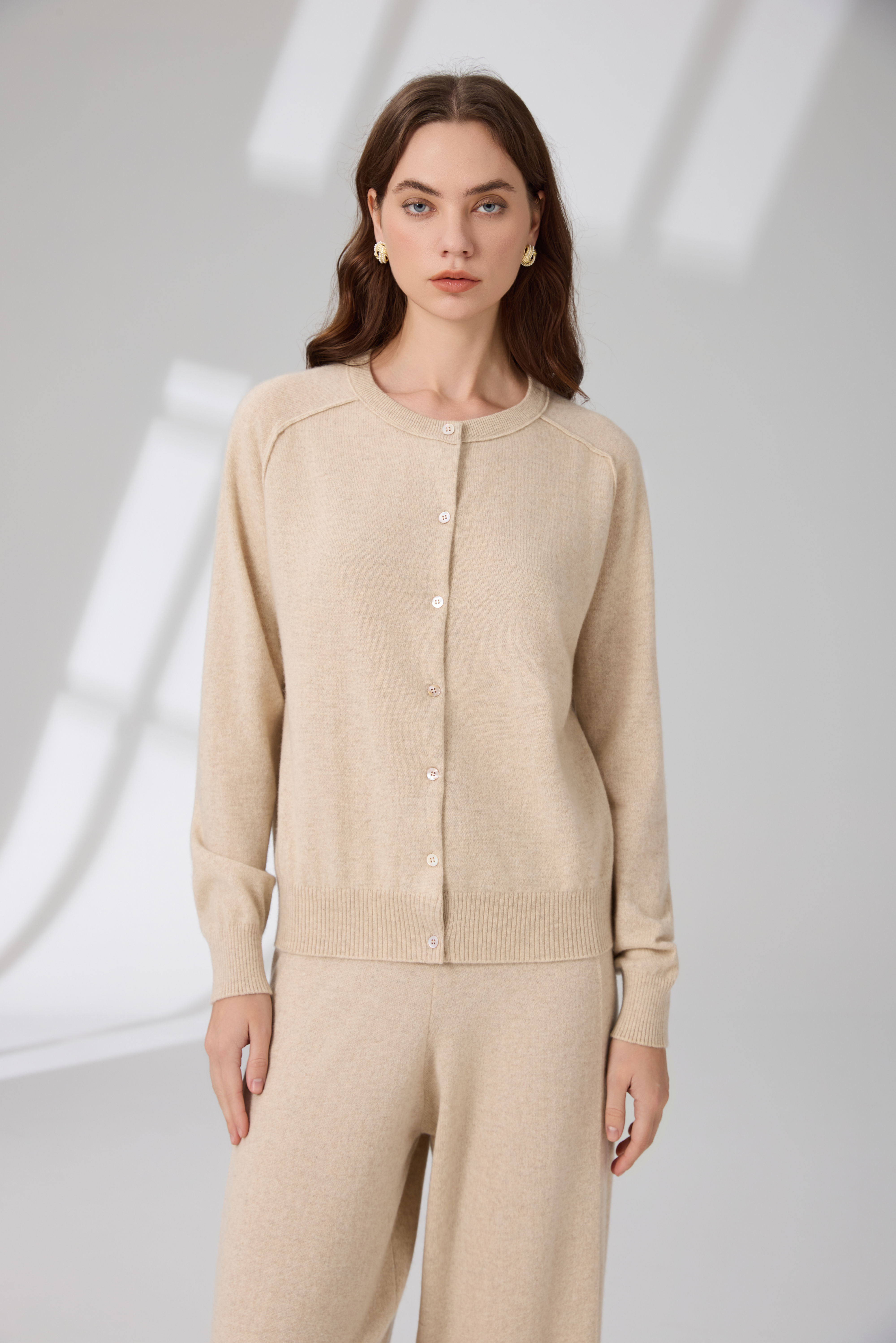 100% Pure Cashmere Undyed Beige Buttoned Cardigan