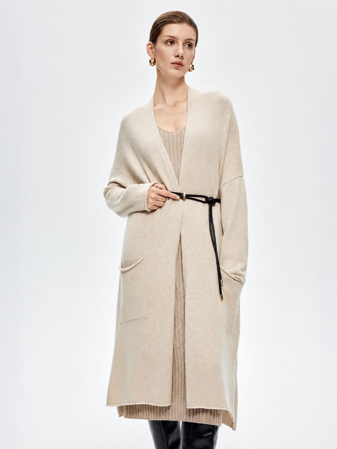 100% Pure Cashmere Organic Undyed Longline Cardigan Coat
